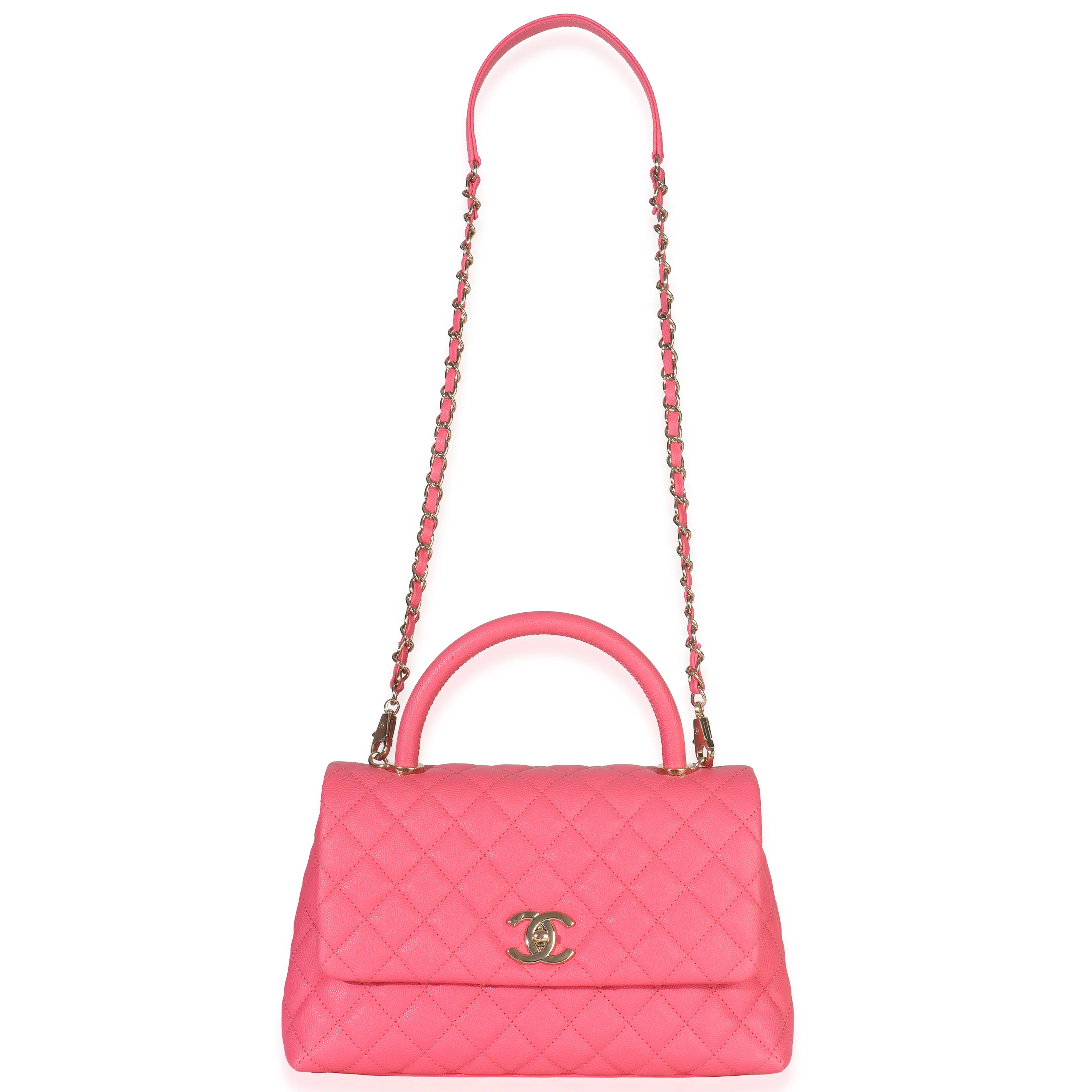 Pink Quilted Caviar Medium Coco Top Handle Flap Bag - Image 8