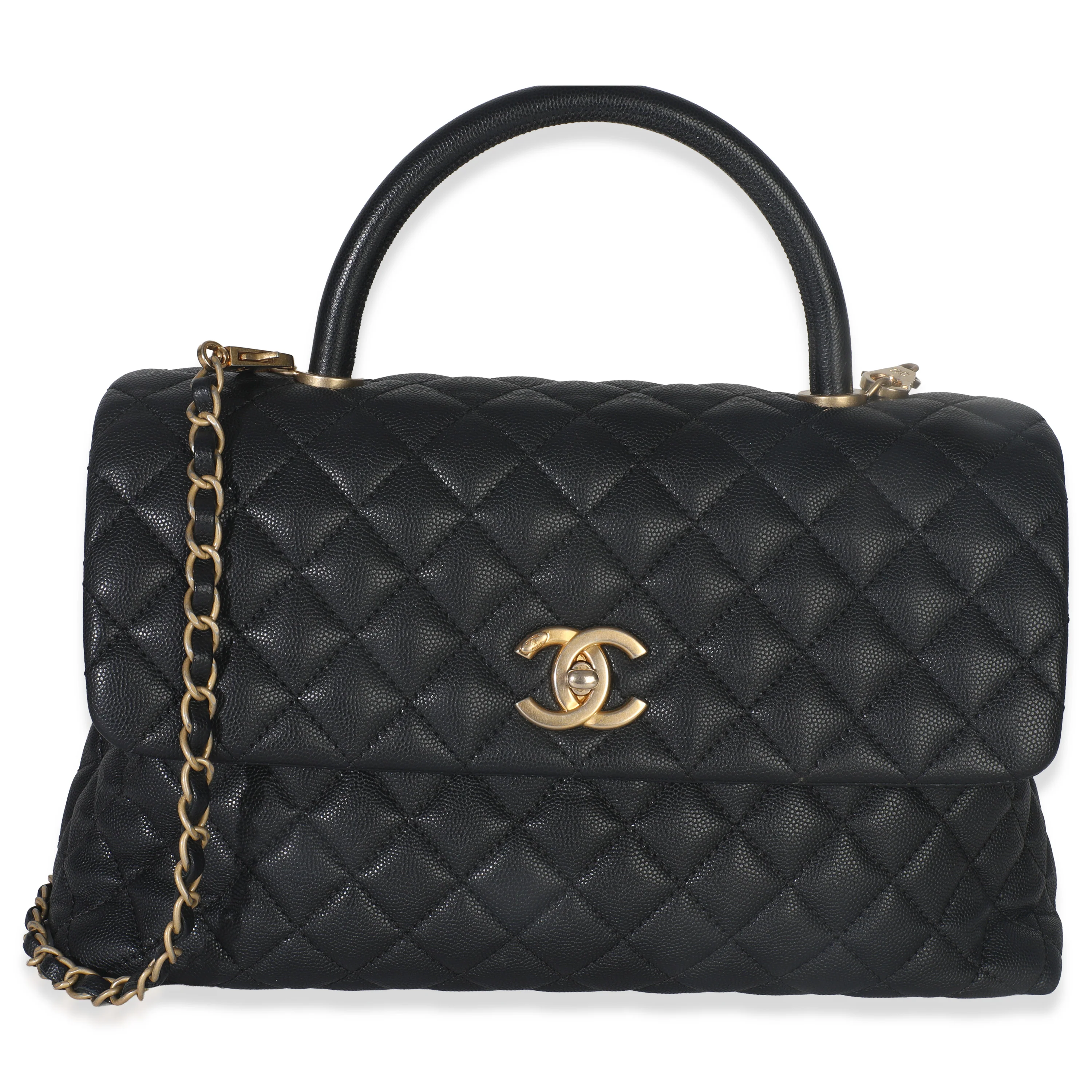 Black Quilted Caviar Medium Top Handle Bag