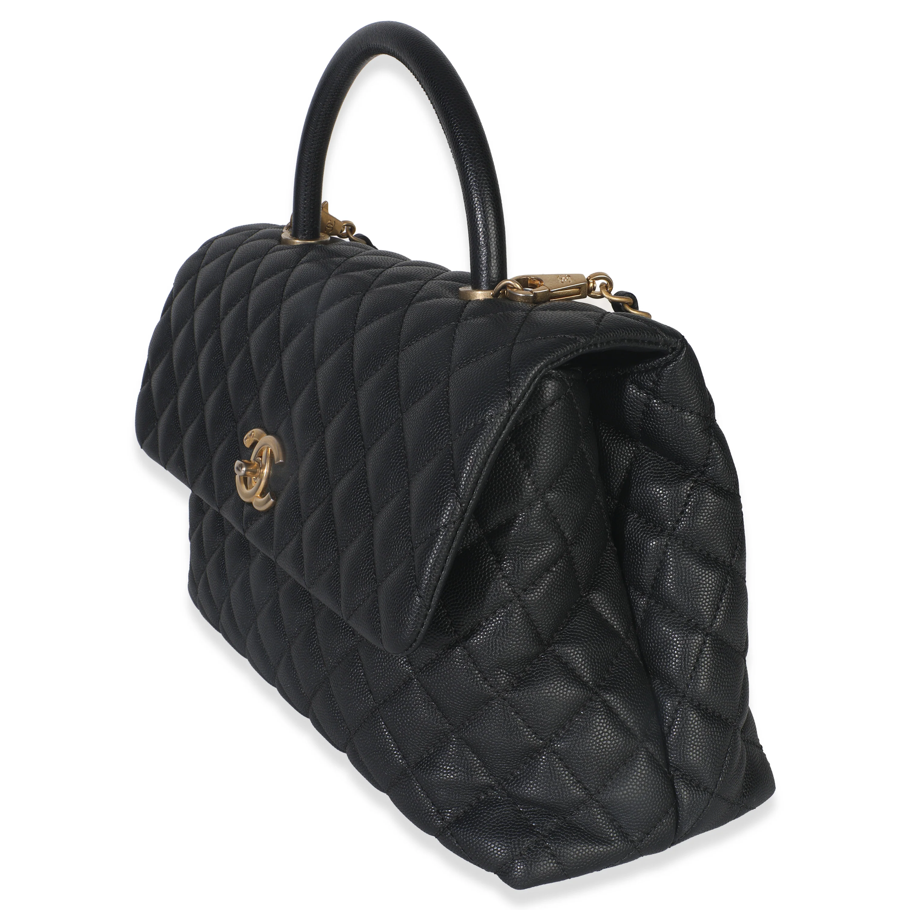 Black Quilted Caviar Medium Top Handle Bag - Image 2