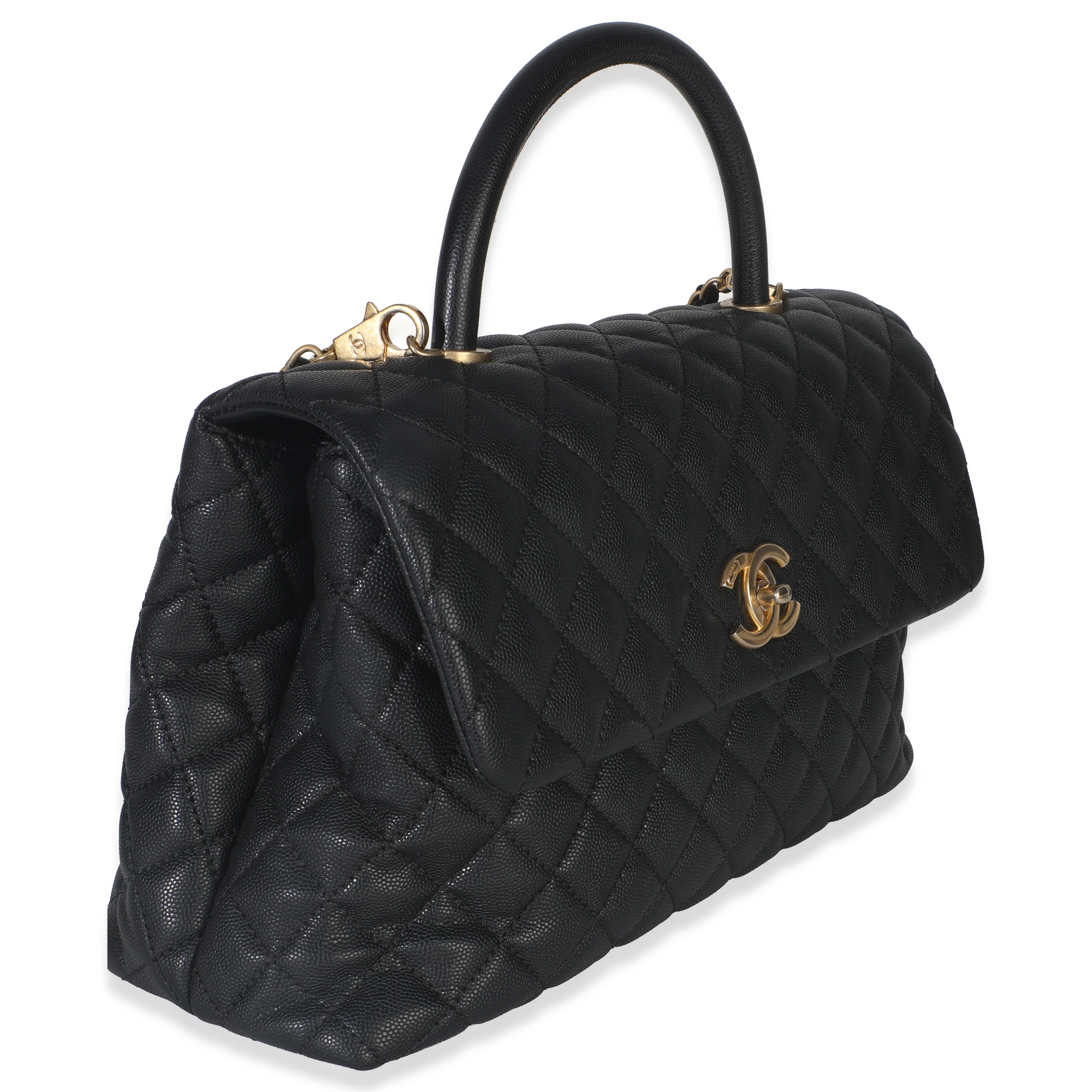 Black Quilted Caviar Medium Top Handle Bag - Image 3