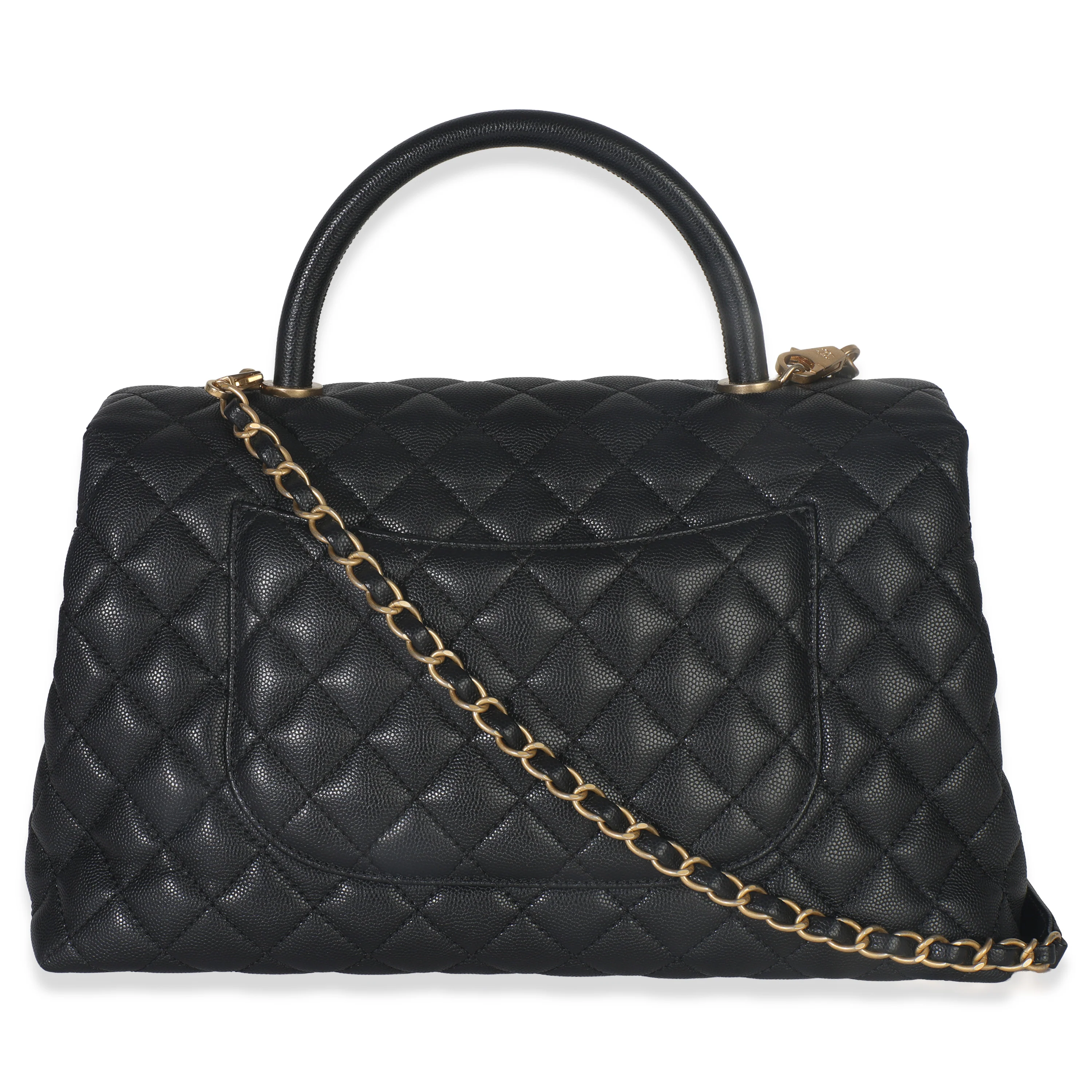 Black Quilted Caviar Medium Top Handle Bag - Image 4