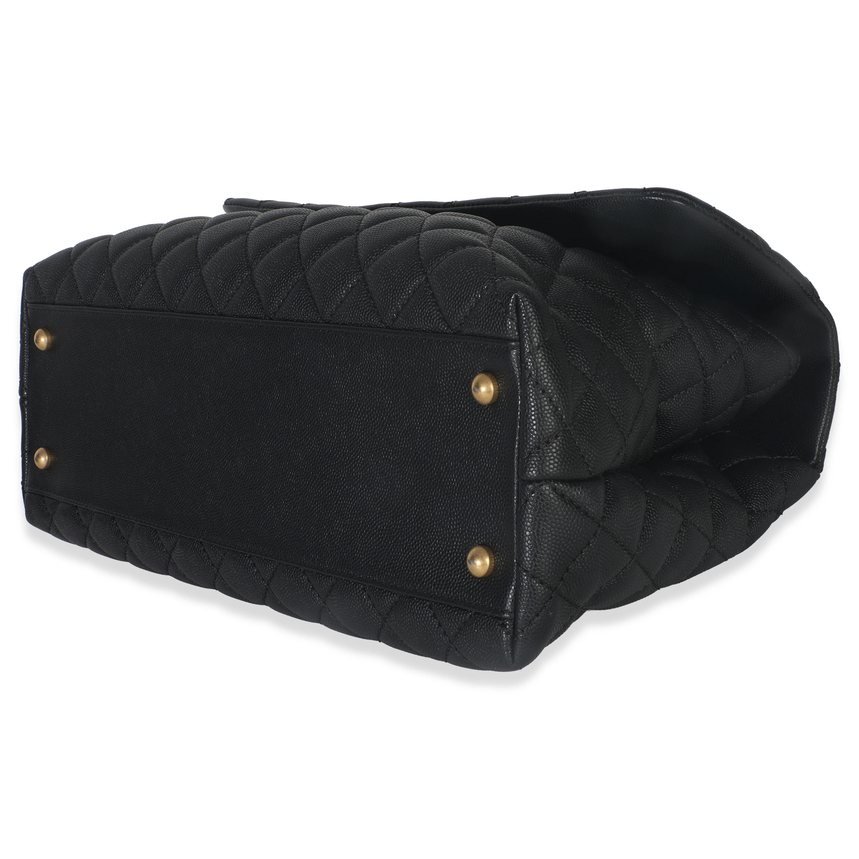 Black Quilted Caviar Medium Top Handle Bag - Image 7
