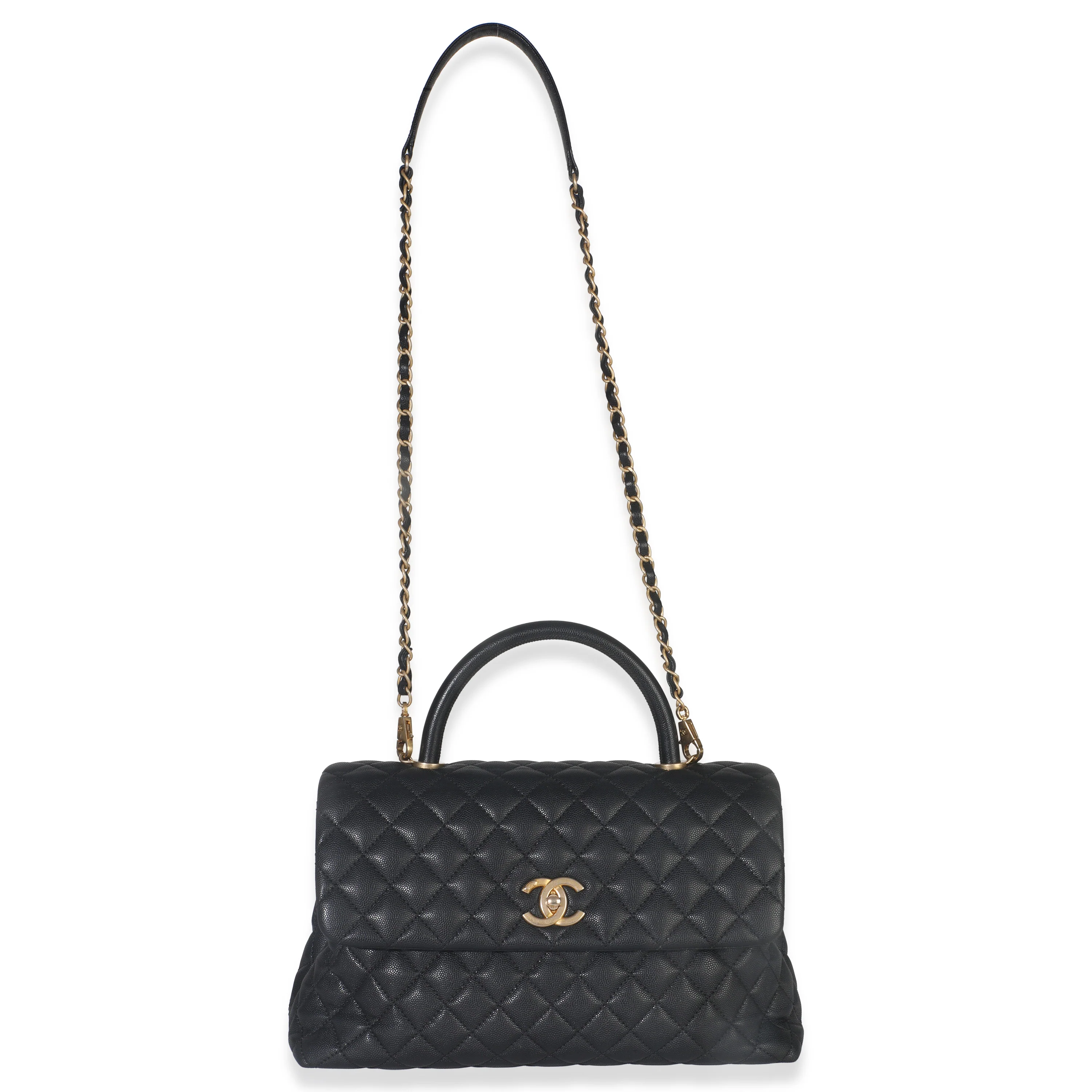 Black Quilted Caviar Medium Top Handle Bag - Image 8
