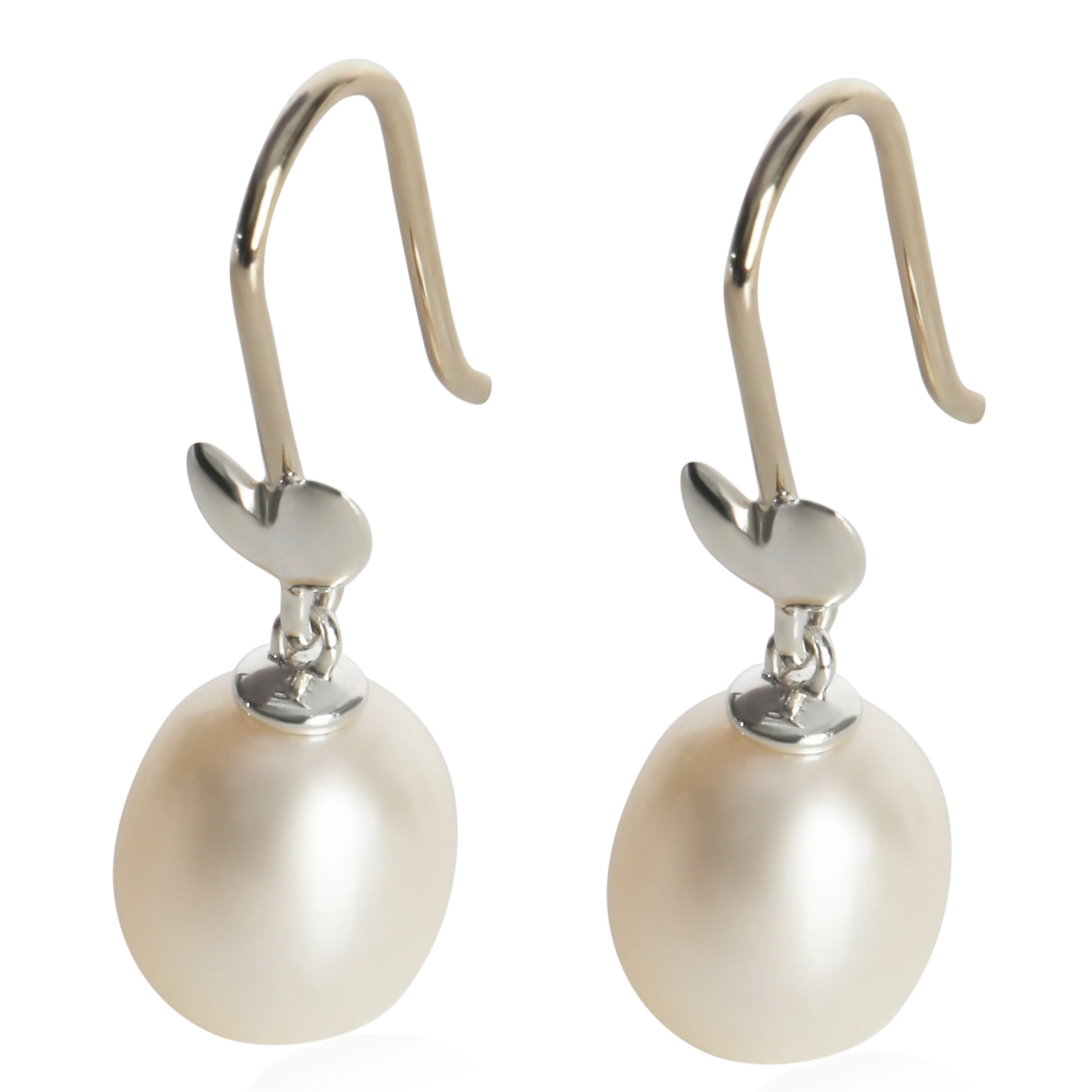 Sterling Silver Pearl Olive Leaf Earrings - Image 2