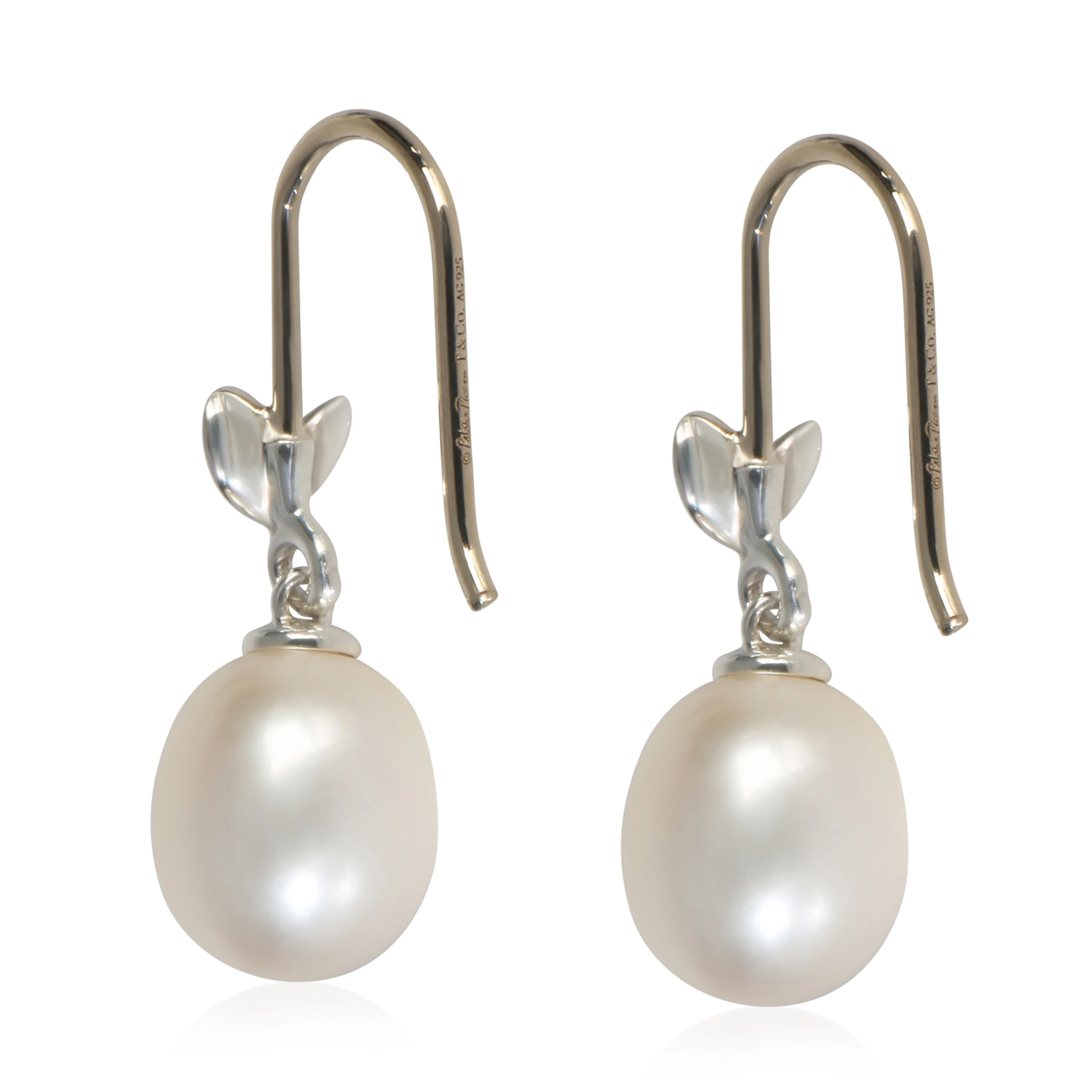 Sterling Silver Pearl Olive Leaf Earrings - Image 3