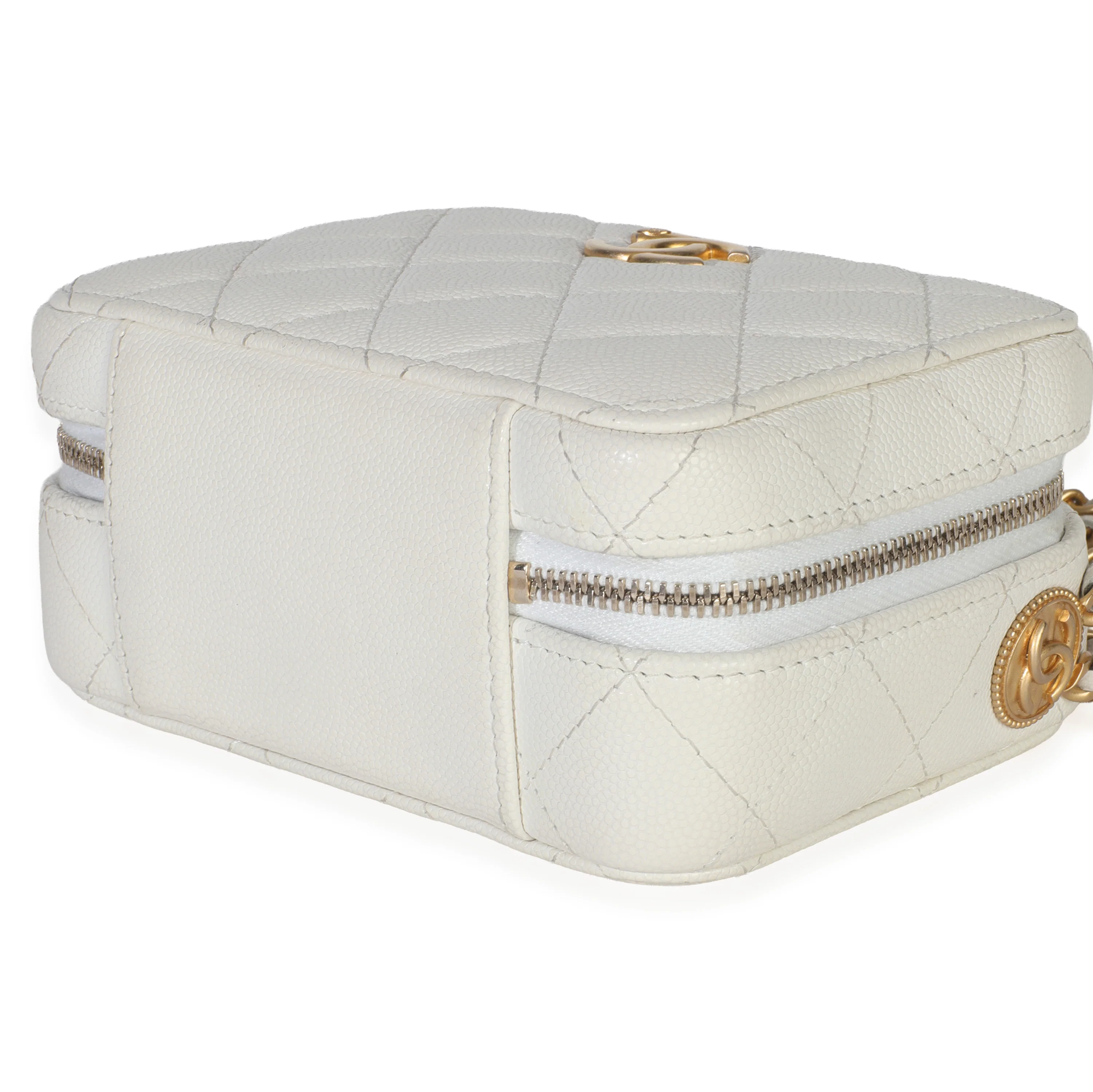 White Quilted Caviar Twist Your Buttons Handbag Clutch with Chain - Image 6