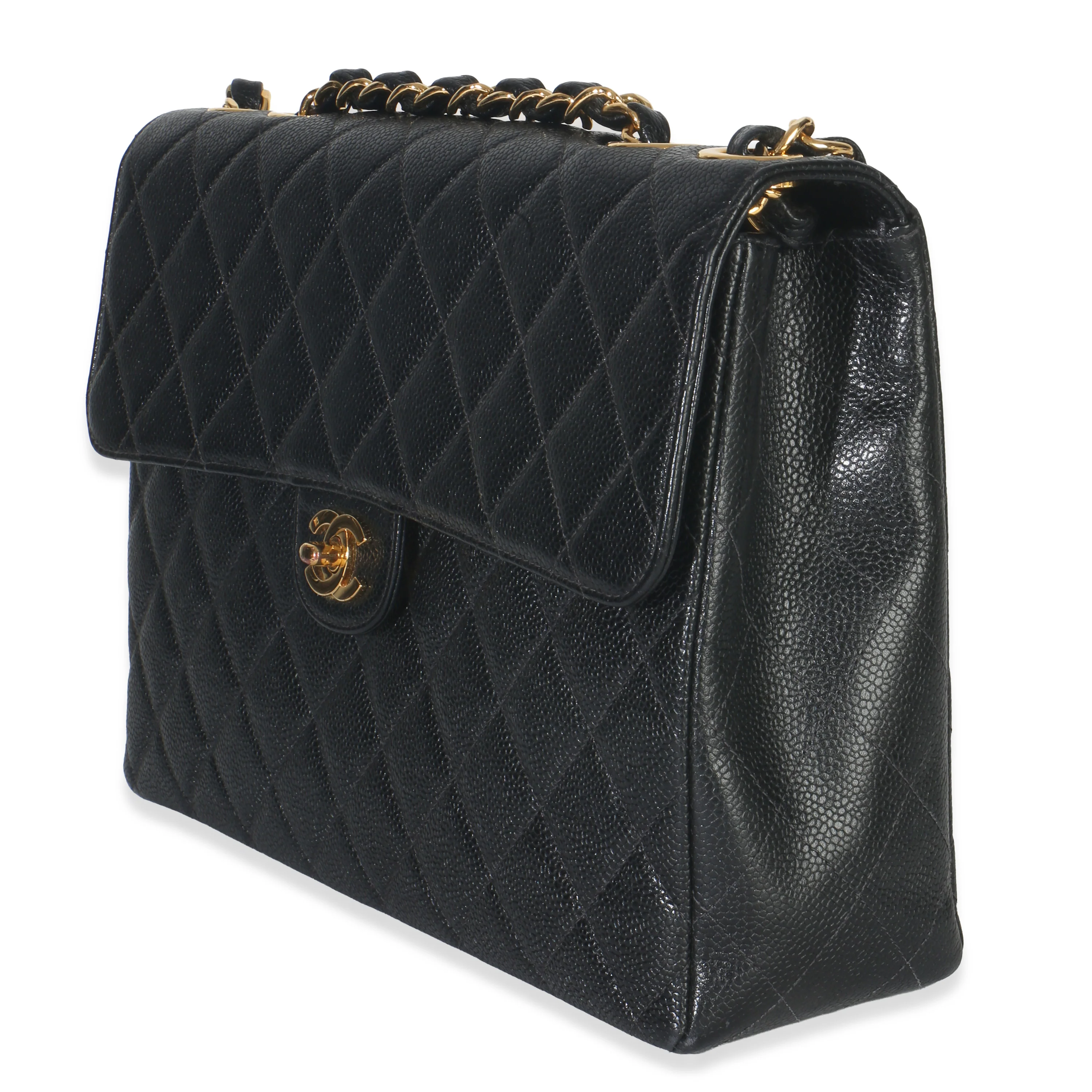 Vintage 24K Black Quilted Caviar Jumbo Single Flap Bag - Image 2