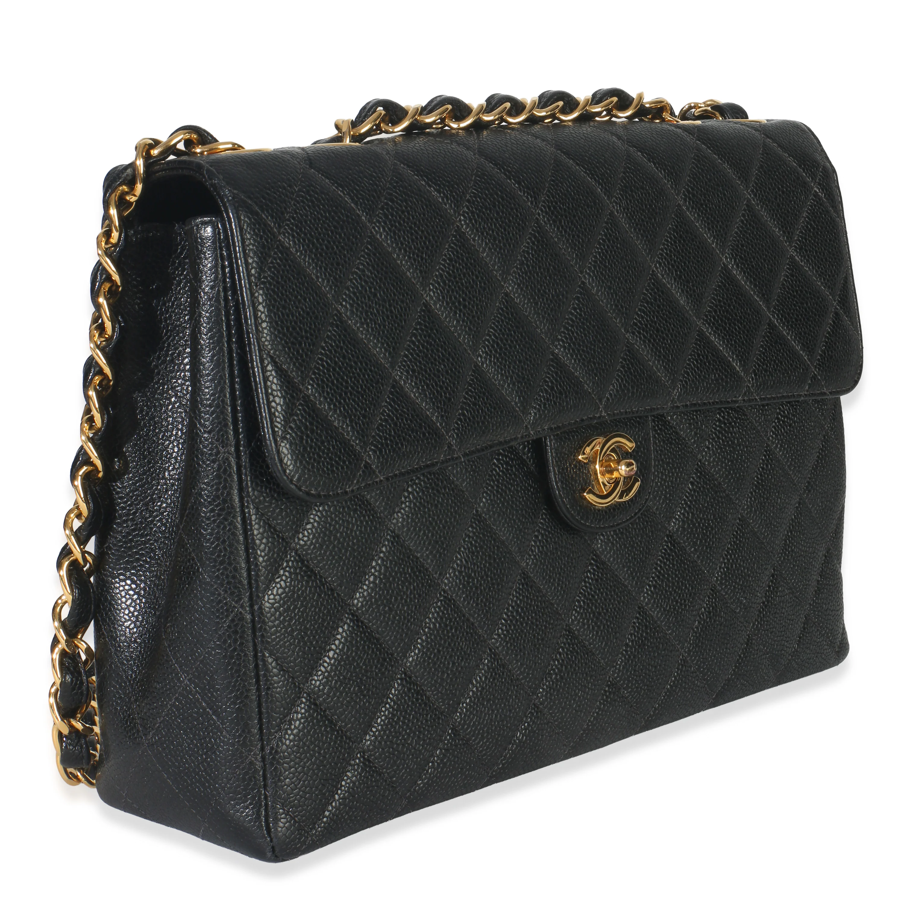 Vintage 24K Black Quilted Caviar Jumbo Single Flap Bag - Image 3