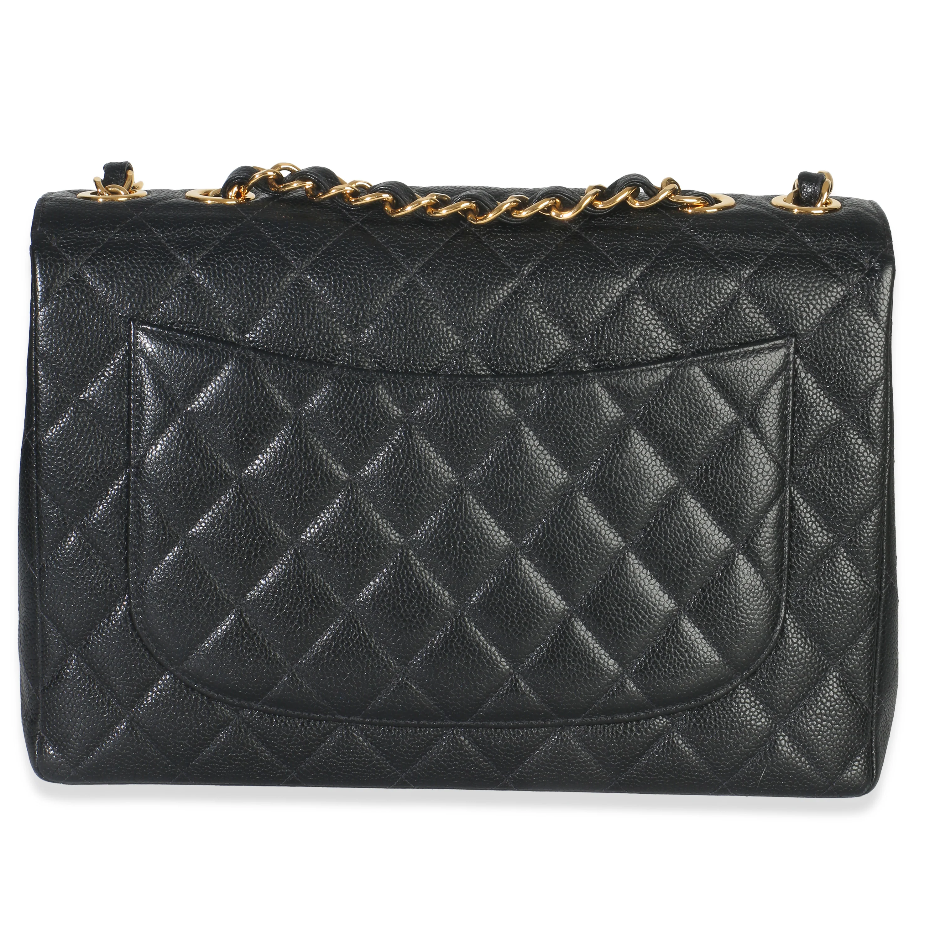 Vintage 24K Black Quilted Caviar Jumbo Single Flap Bag - Image 4