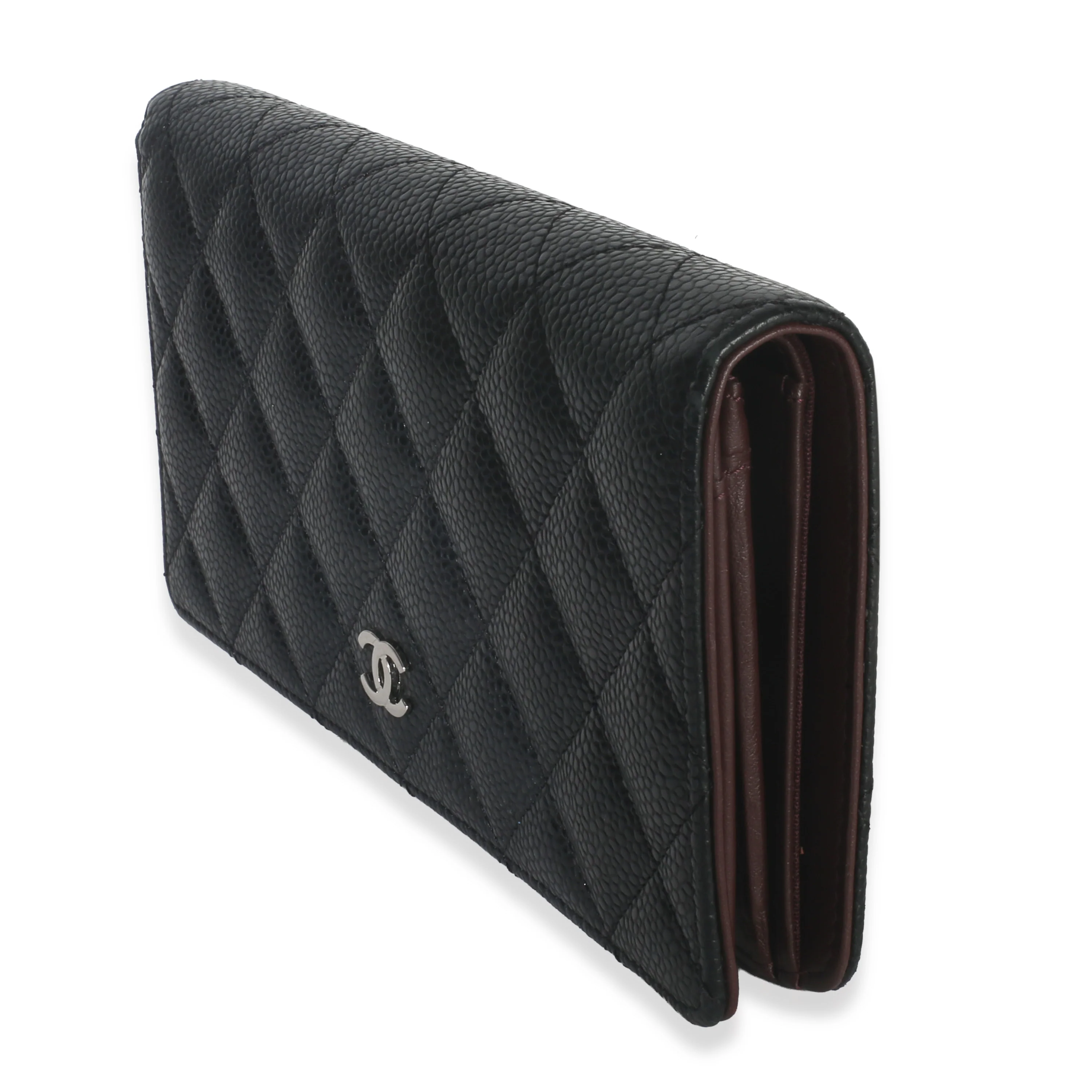 Black Quilted Caviar Yen Flap Wallet - Image 2