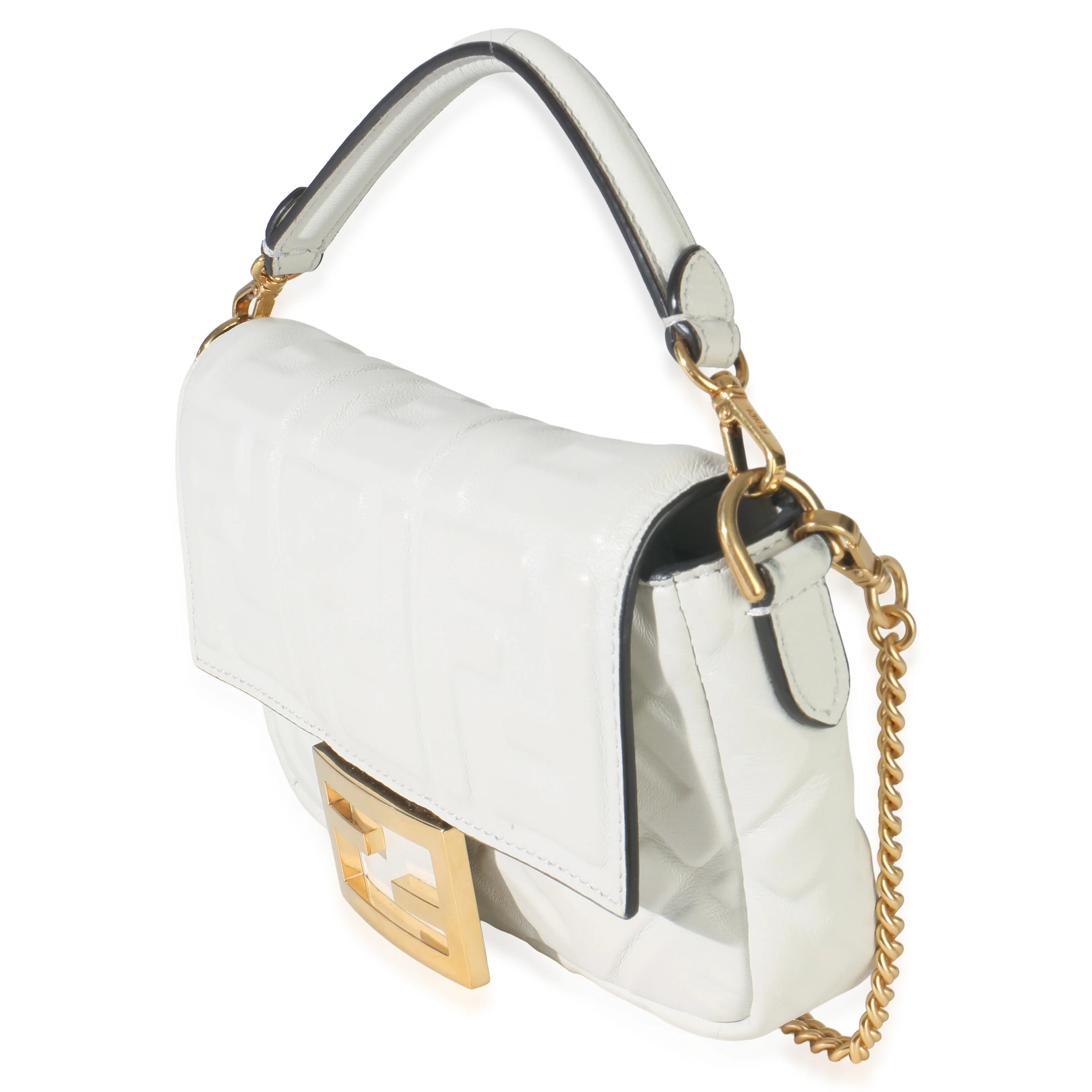 White Nappa FF 1974 Embossed Mini Baguette Bag - Image 2
