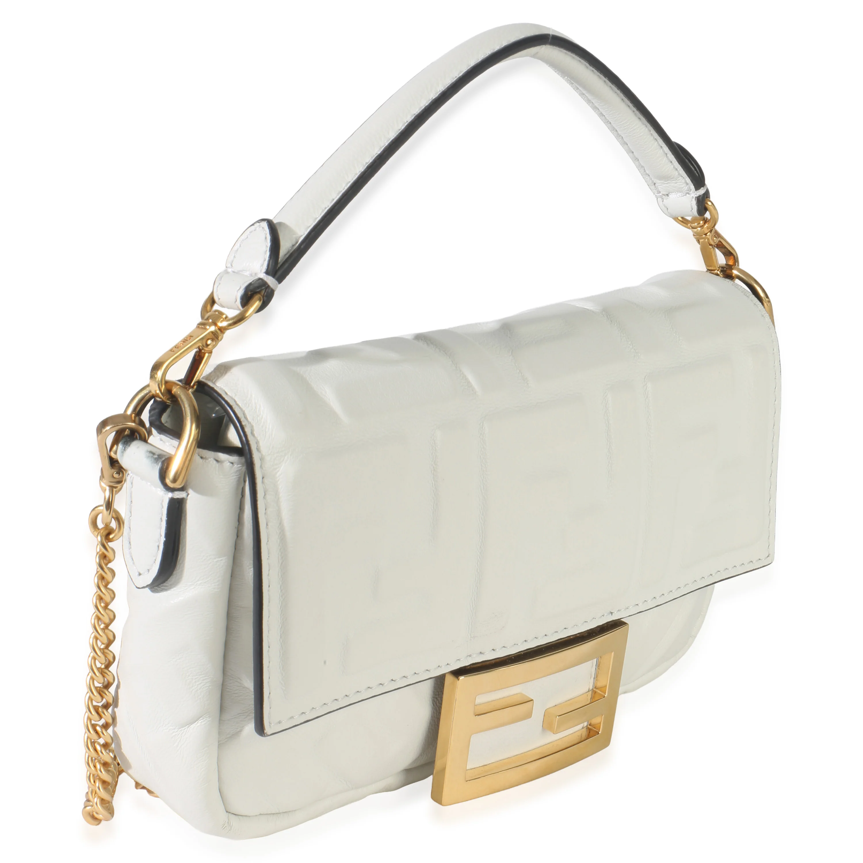 White Nappa FF 1974 Embossed Mini Baguette Bag - Image 3