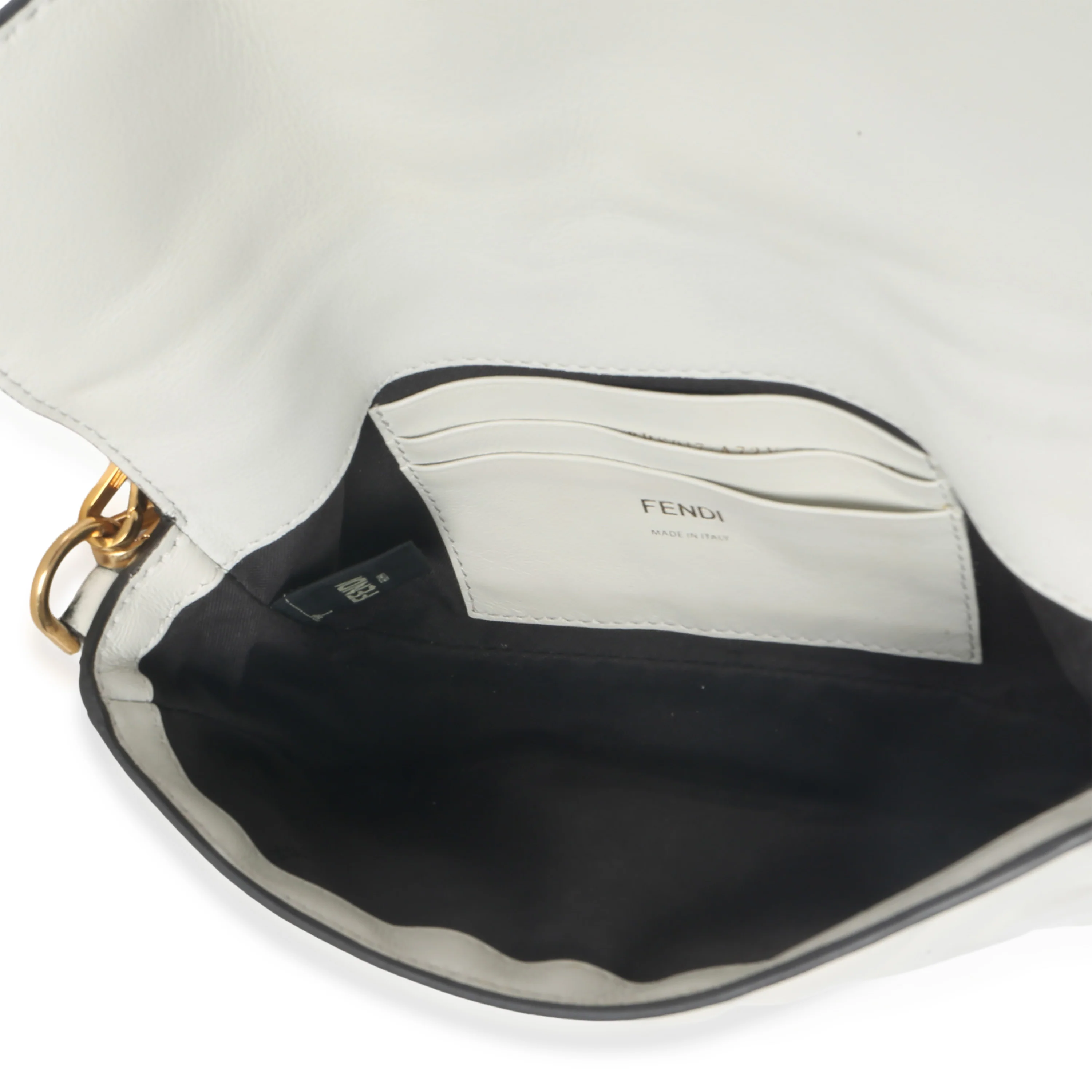 White Nappa FF 1974 Embossed Mini Baguette Bag - Image 9