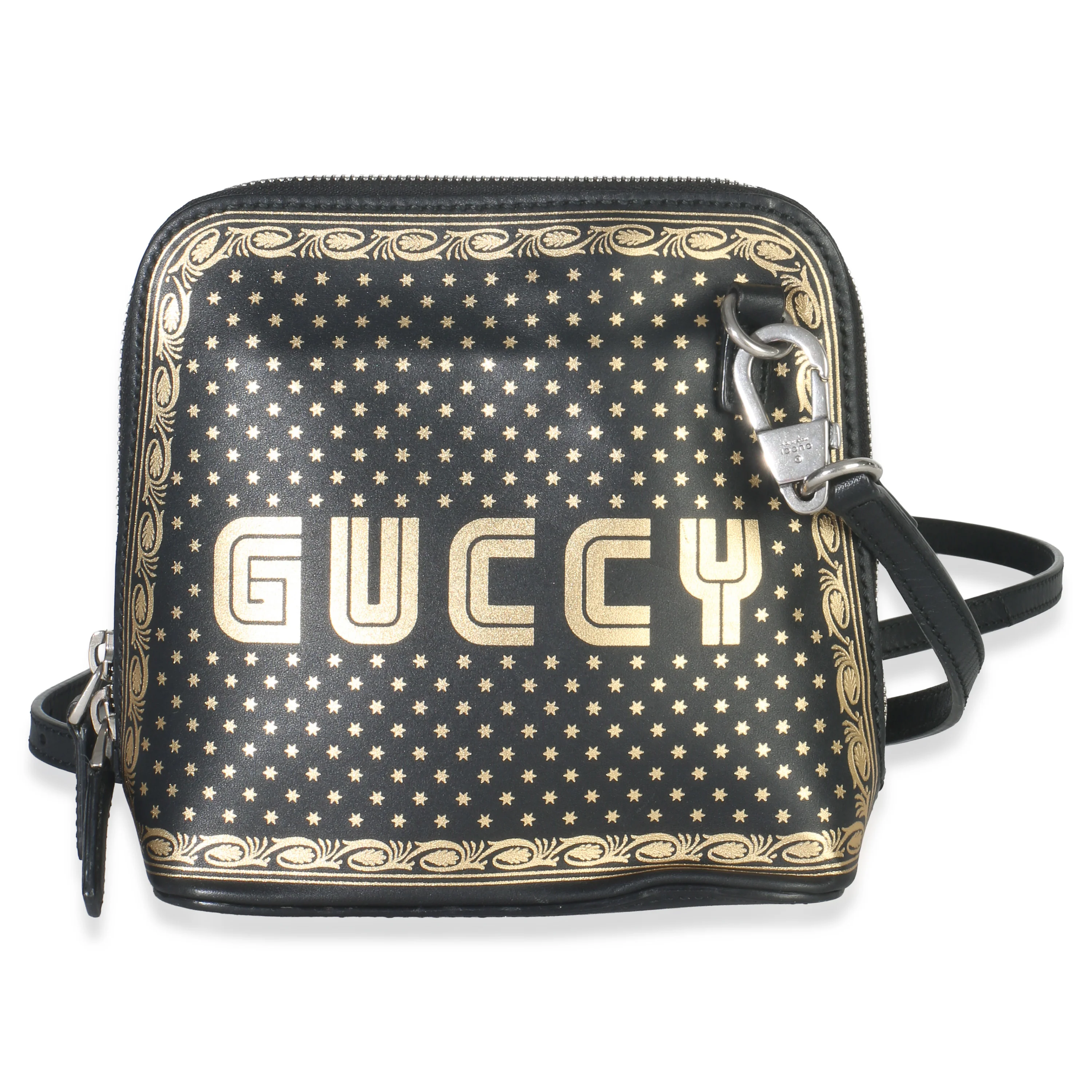 x SEGA Black Calfskin Guccy Stars Mini Dome Shoulder Bag