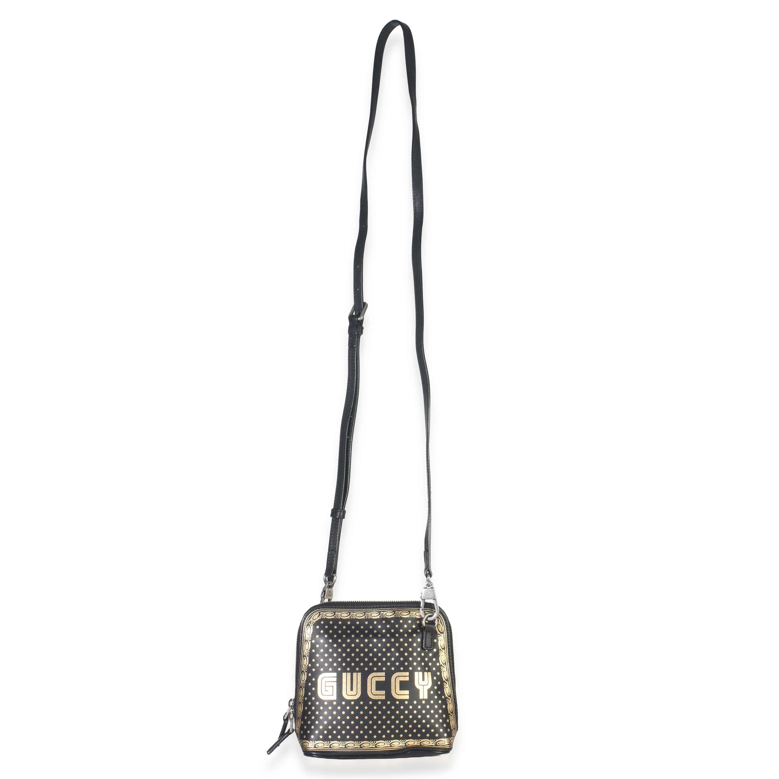 x SEGA Black Calfskin Guccy Stars Mini Dome Shoulder Bag - Image 8