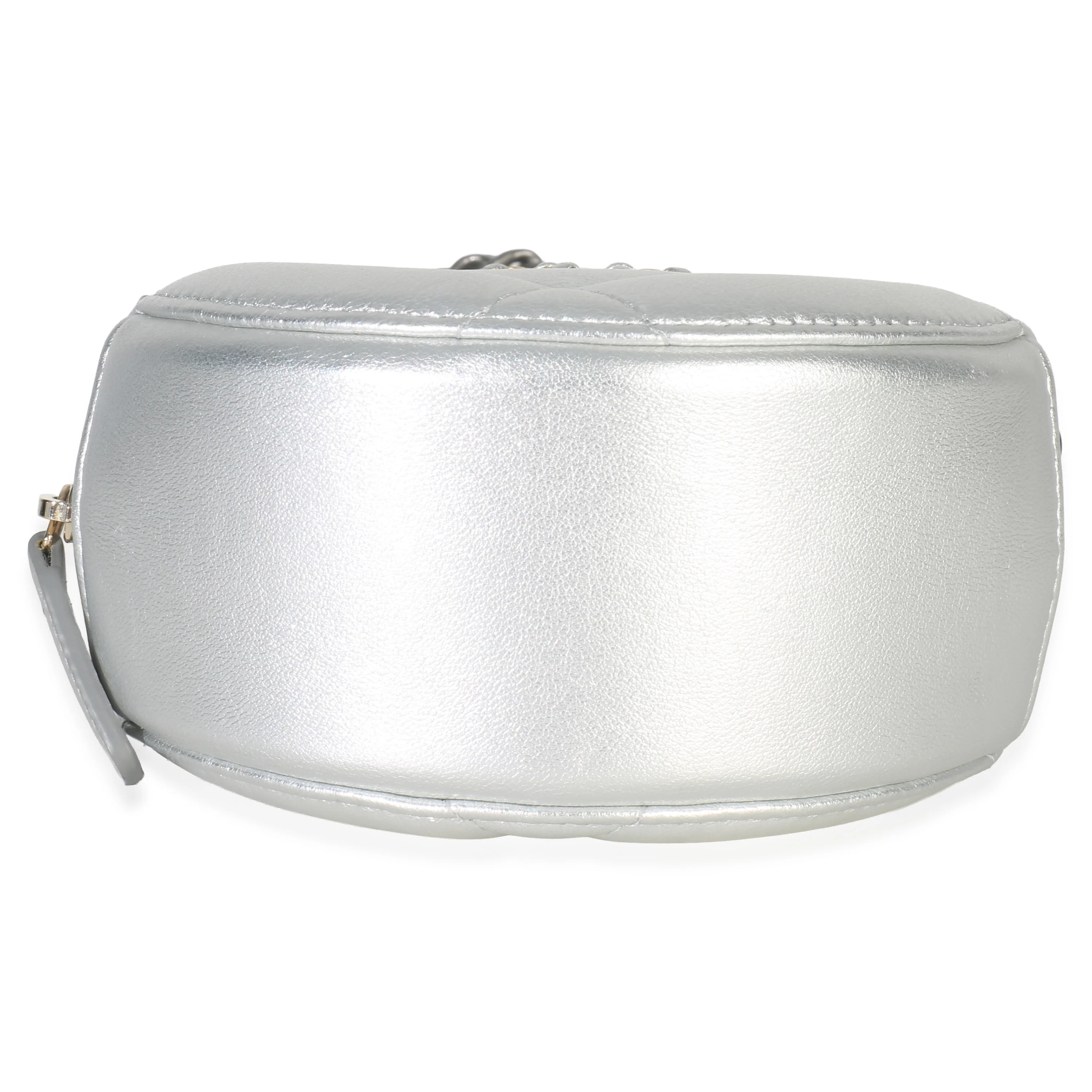-Silver Quilted Lambskin Chanel 19 Round Pouch - Image 7