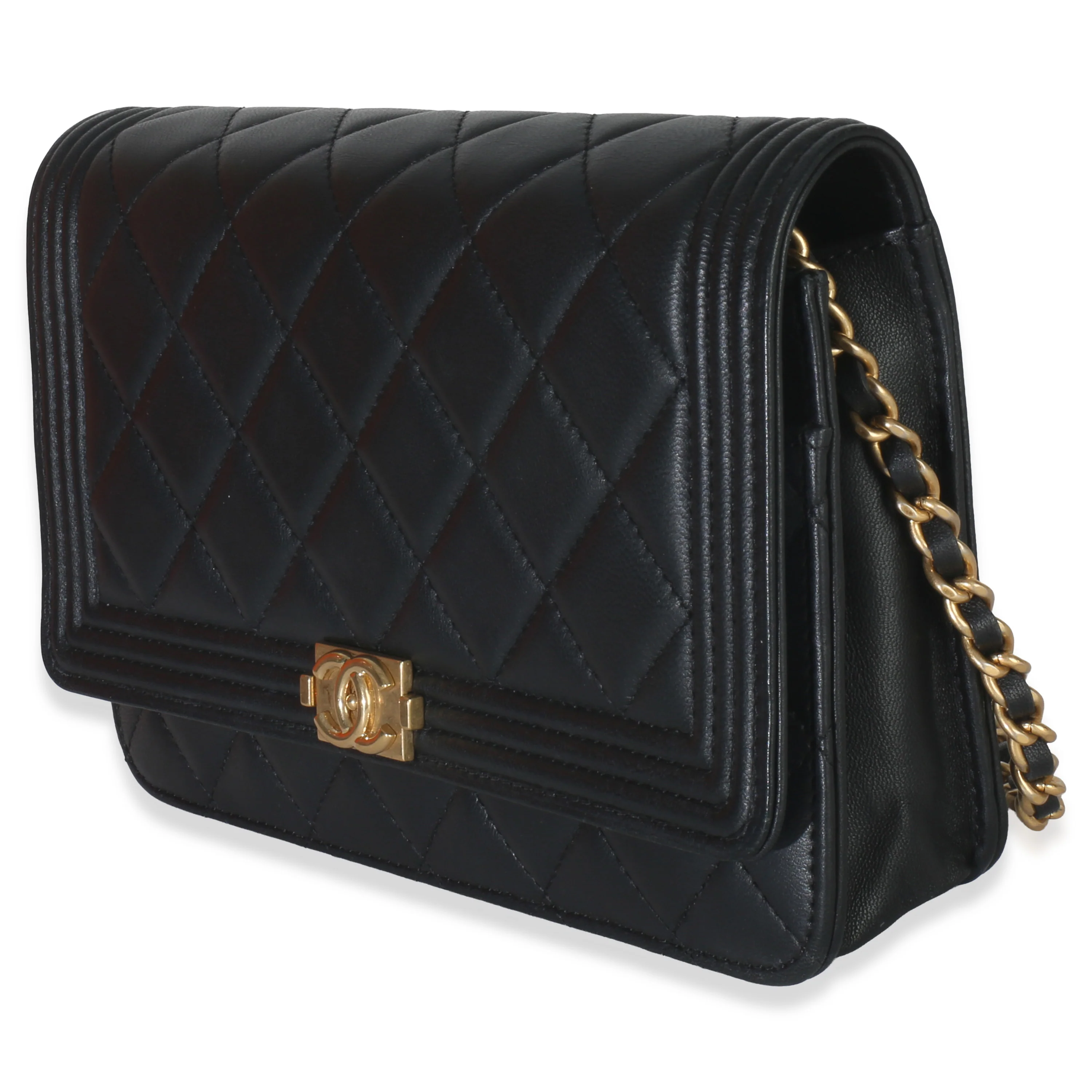 Black Quilted Lambskin Boy Wallet On Chain - Image 2