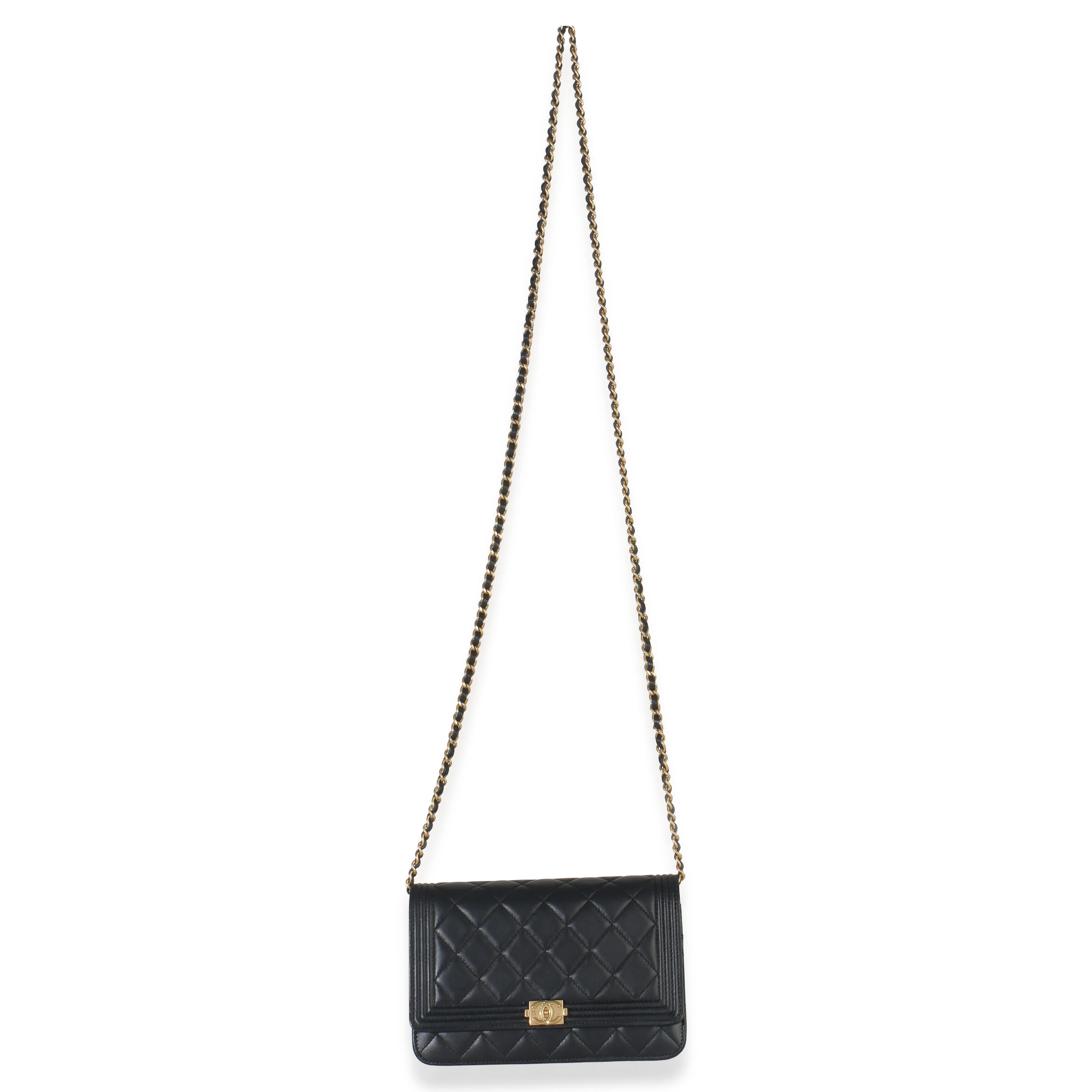 Black Quilted Lambskin Boy Wallet On Chain - Image 8