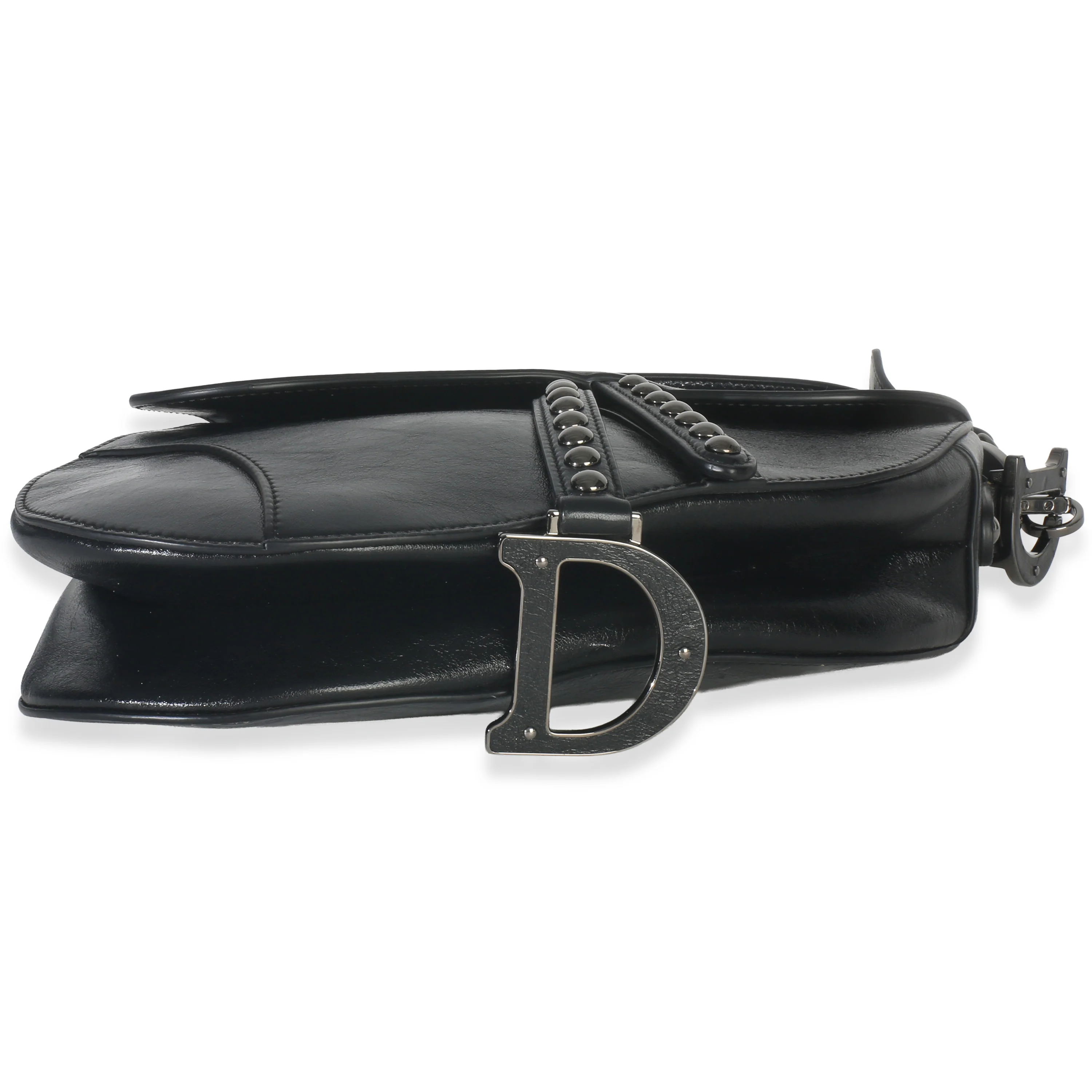 Black Calfskin Studded Medium Saddle Bag - Image 6