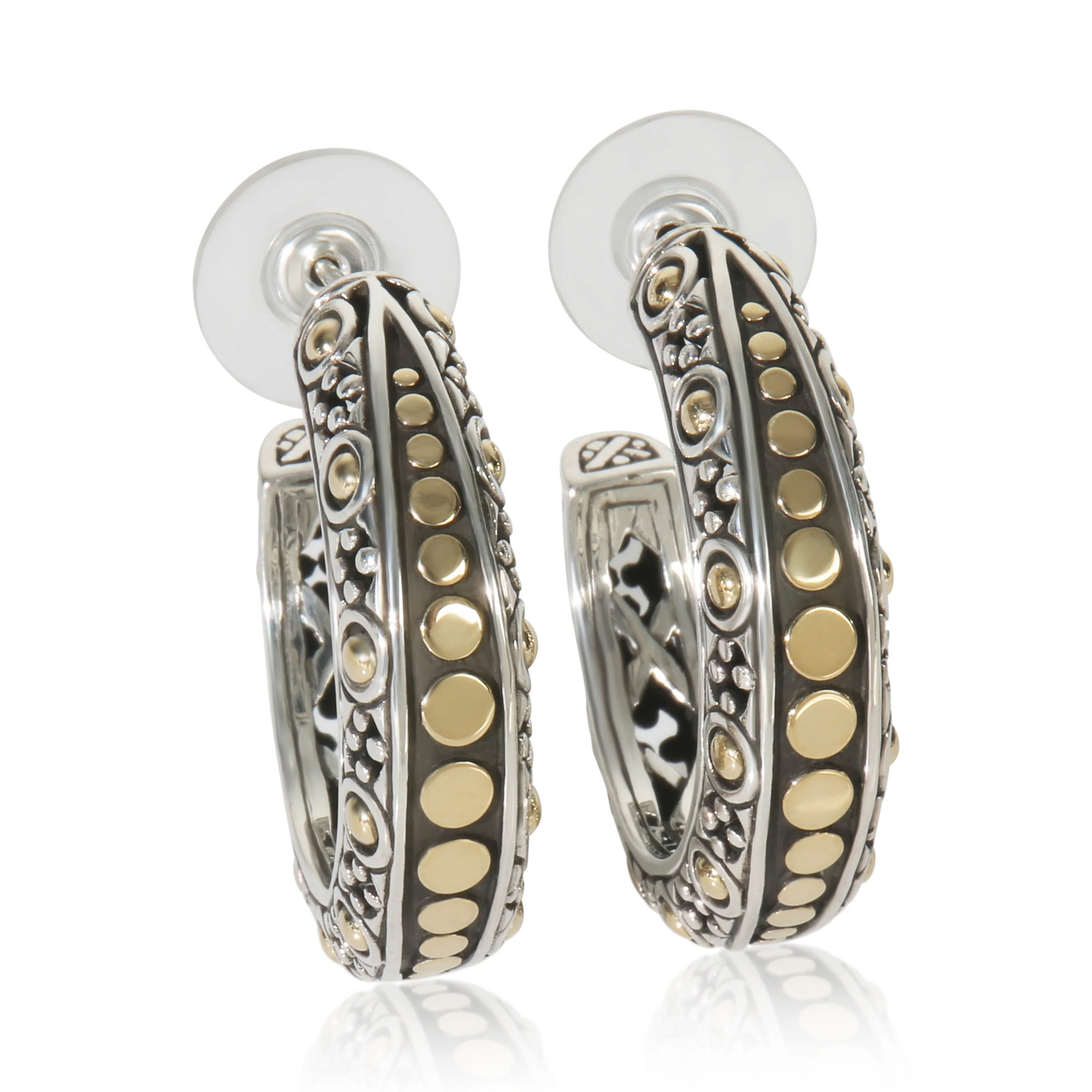 Yellow Gold & Sterling Silver  Dot Hoop Earrings