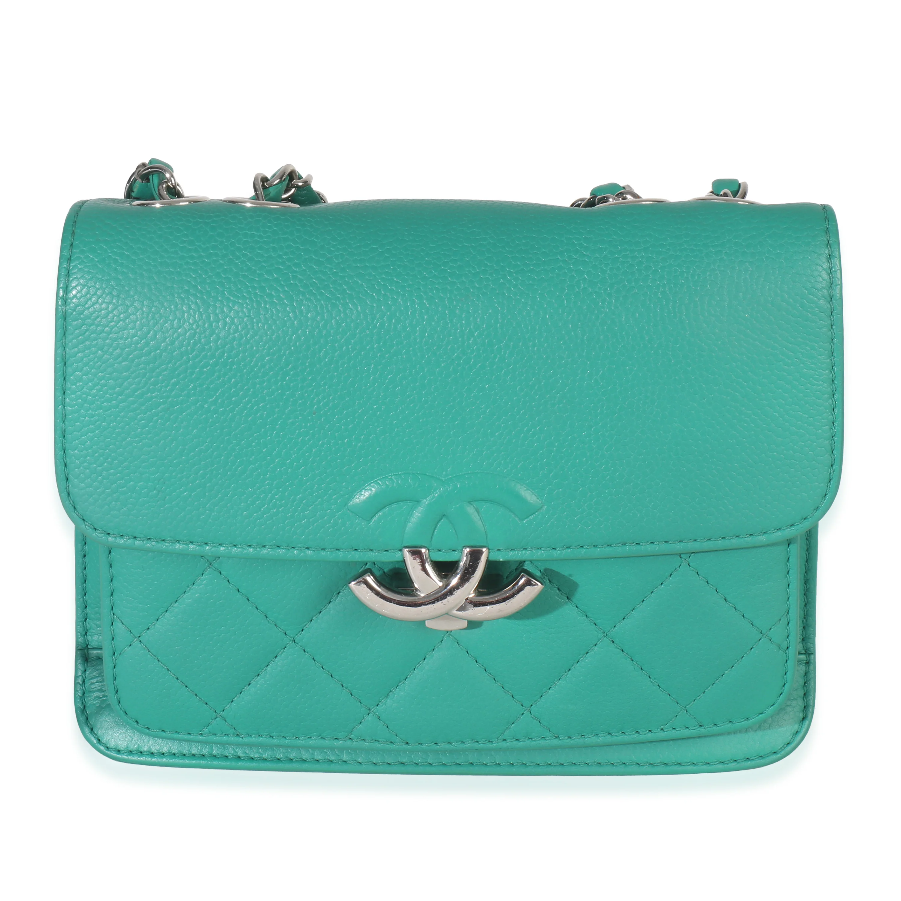 Green Quilted Calfskin Small CC Box Flap Bag