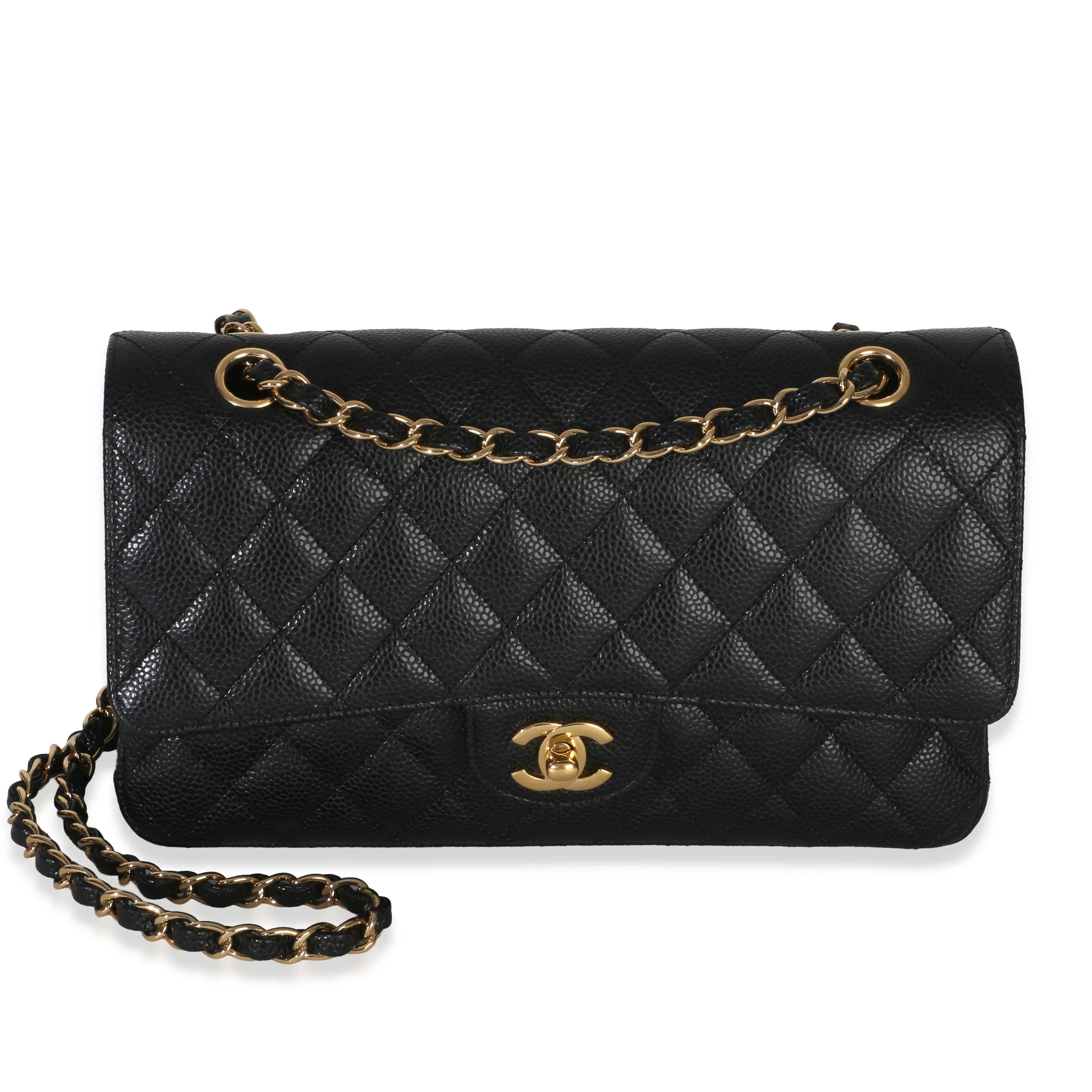Black Quilted Caviar Medium Classic Double Flap Bag