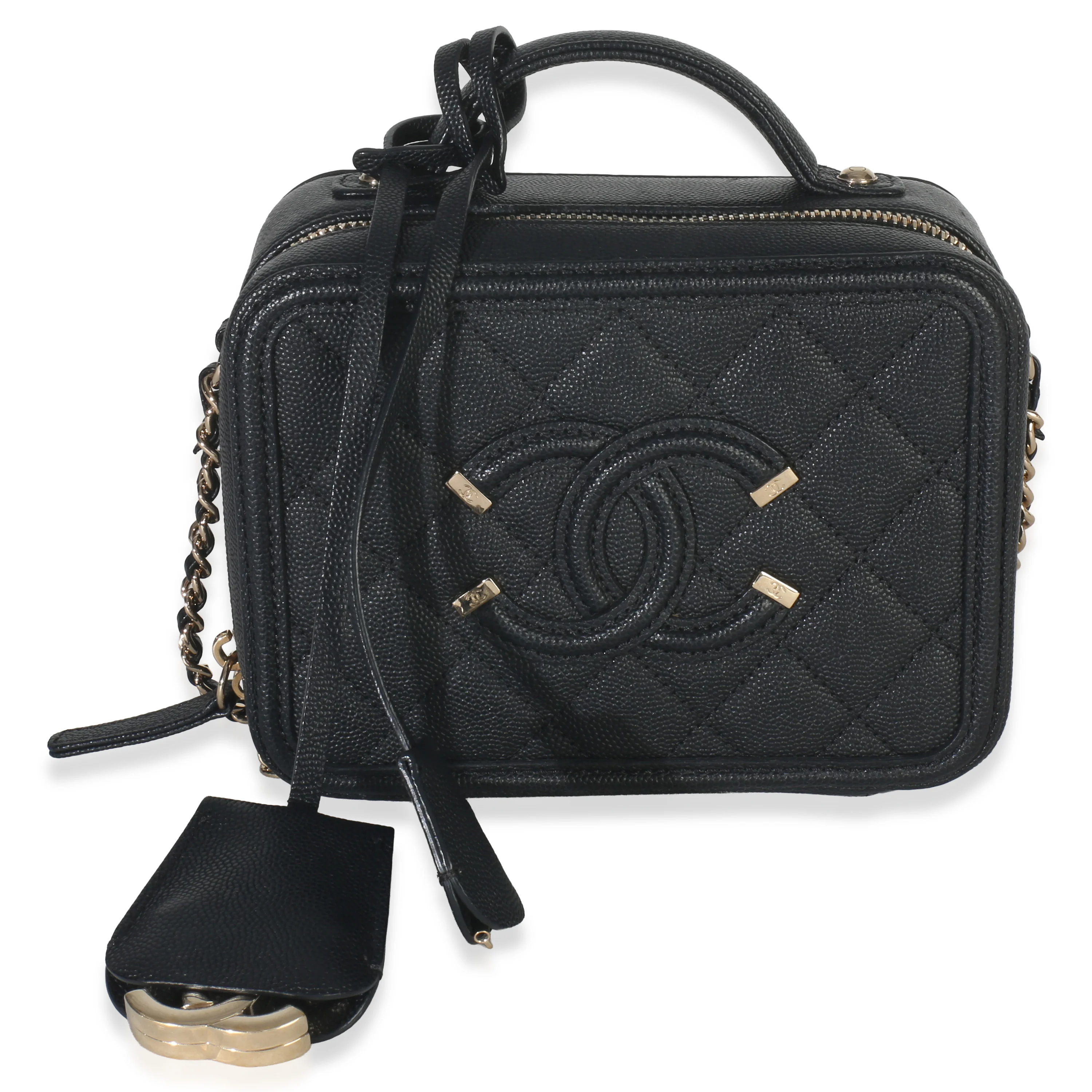 Black Quilted Caviar Small CC Filigree Vanity Case