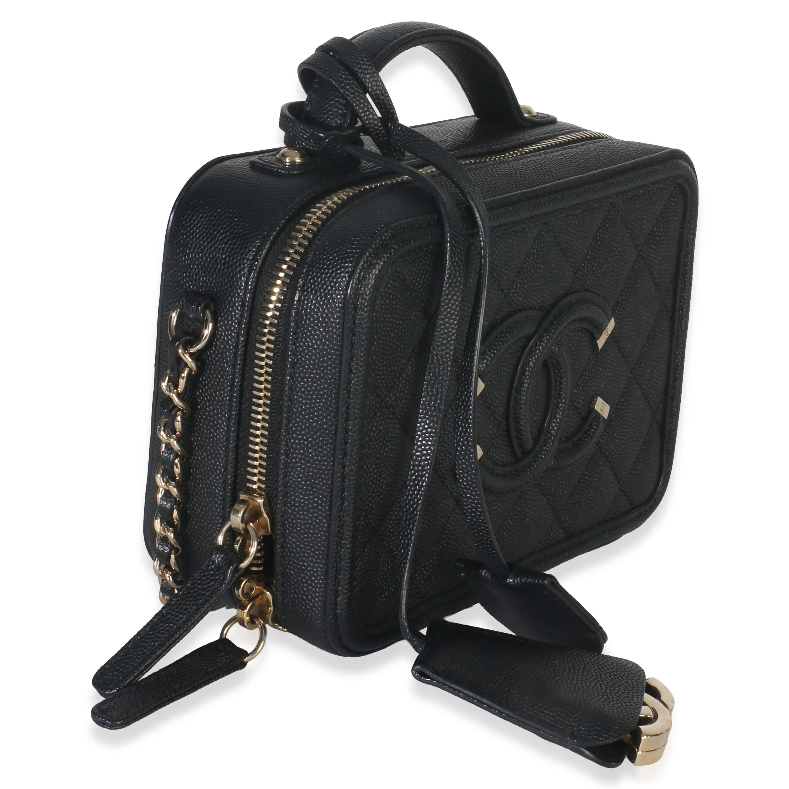 Black Quilted Caviar Small CC Filigree Vanity Case - Image 3