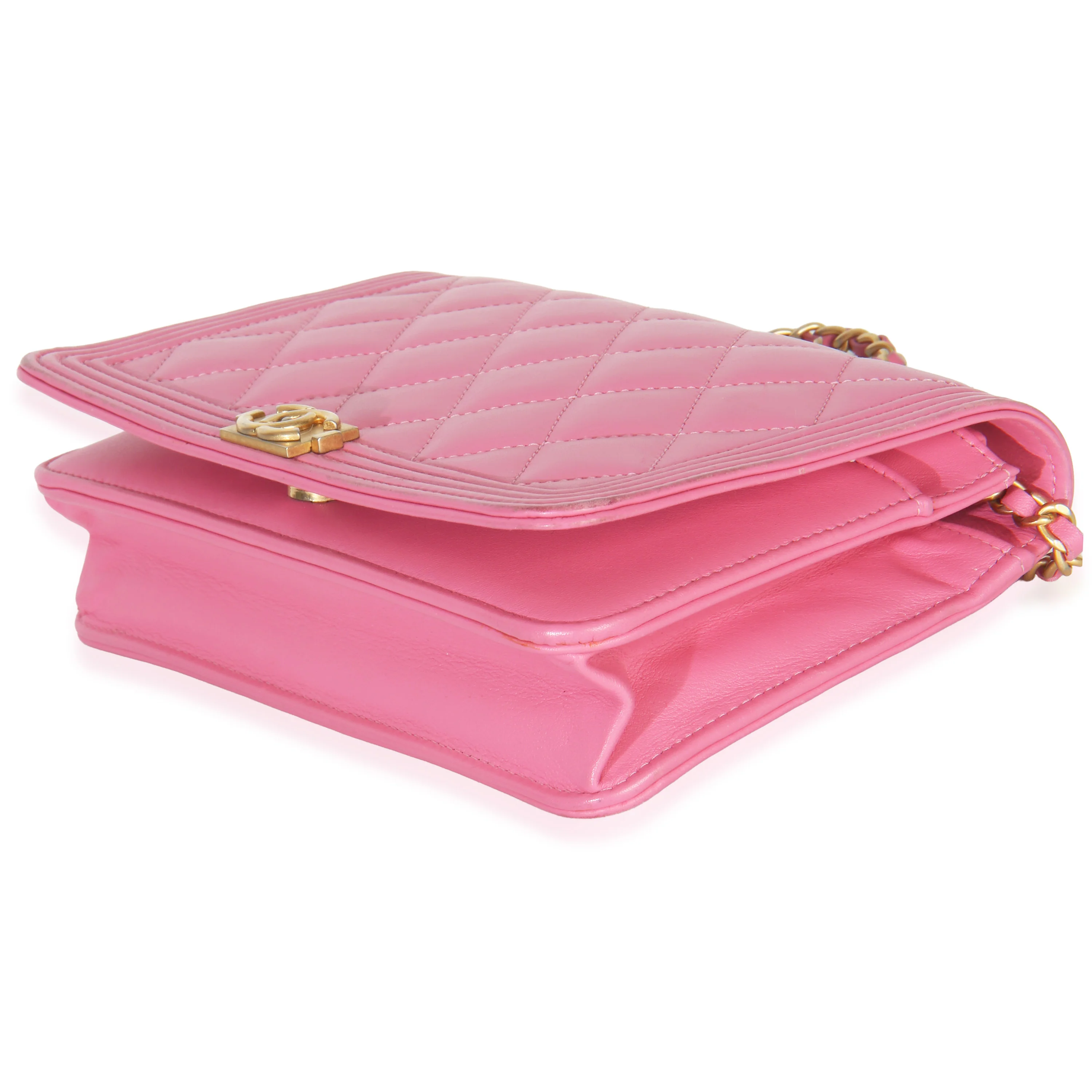 Pink Quilted Lambskin Boy Wallet on Chain - Image 5