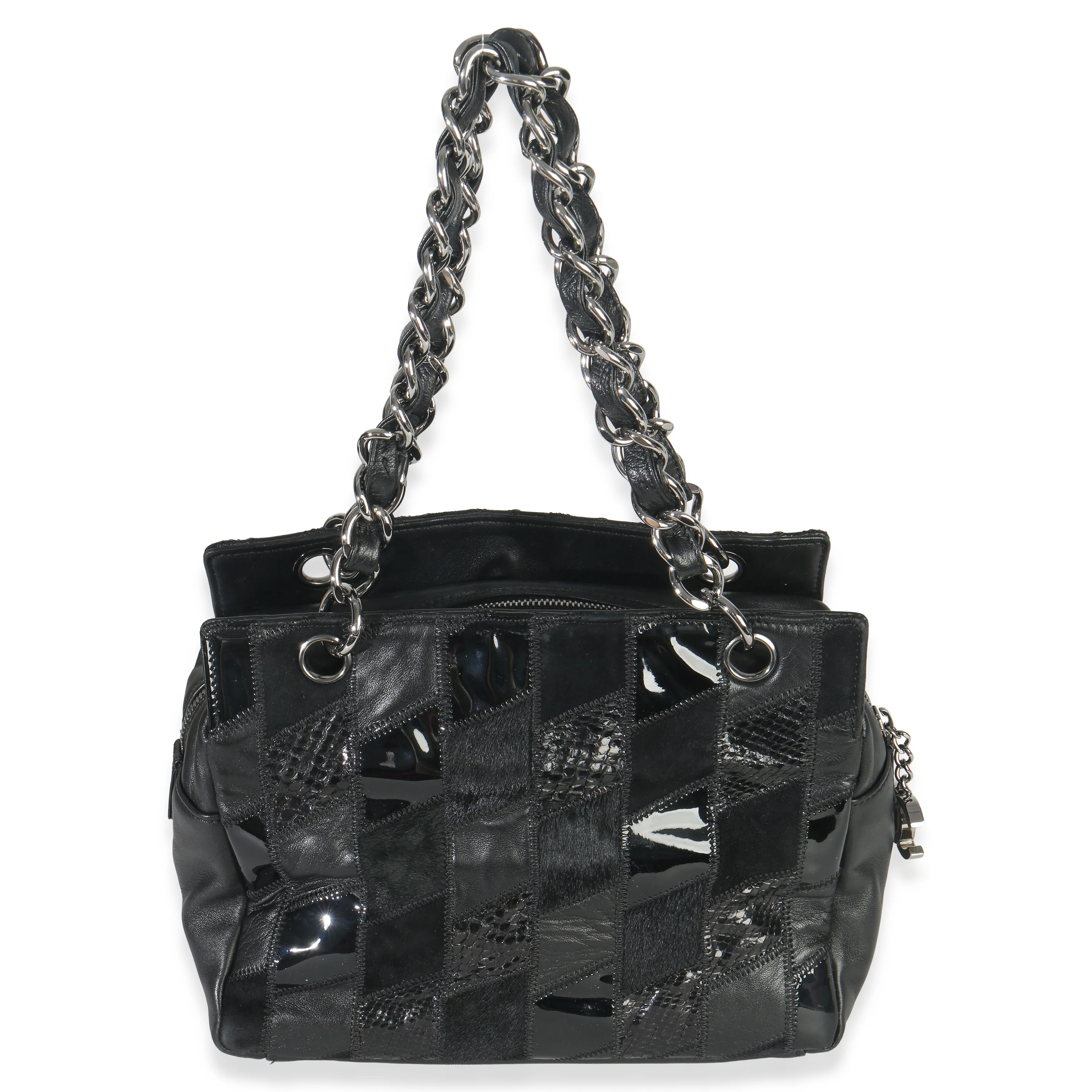 Black Lambskin Python Patchwork Shoulder Bag - Image 4