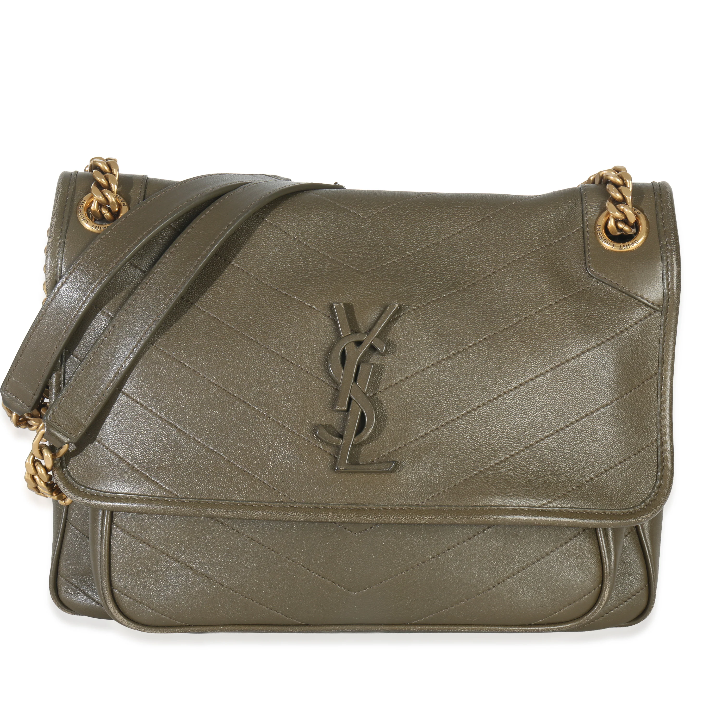 Khaki Matelasse Lambskin Monogram Medium Niki Satchel