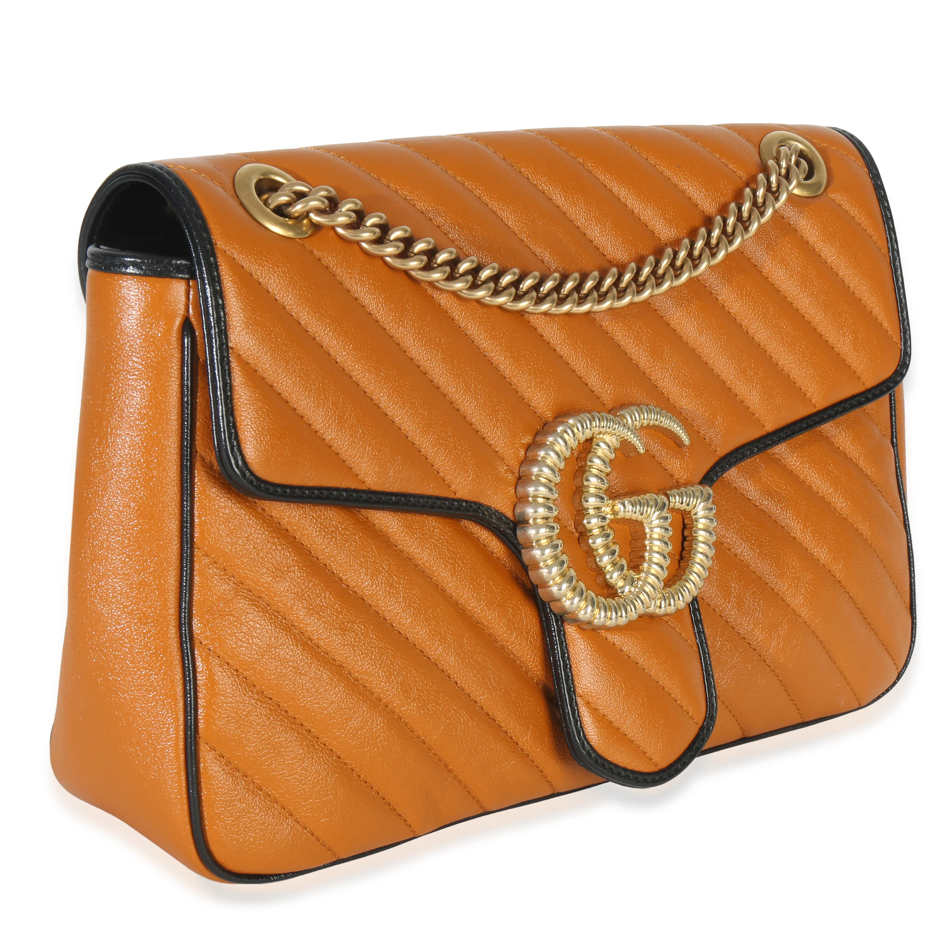 Cognac Calfskin Matelasse Diagonal Torchon Medium GG Marmont Bag - Image 3