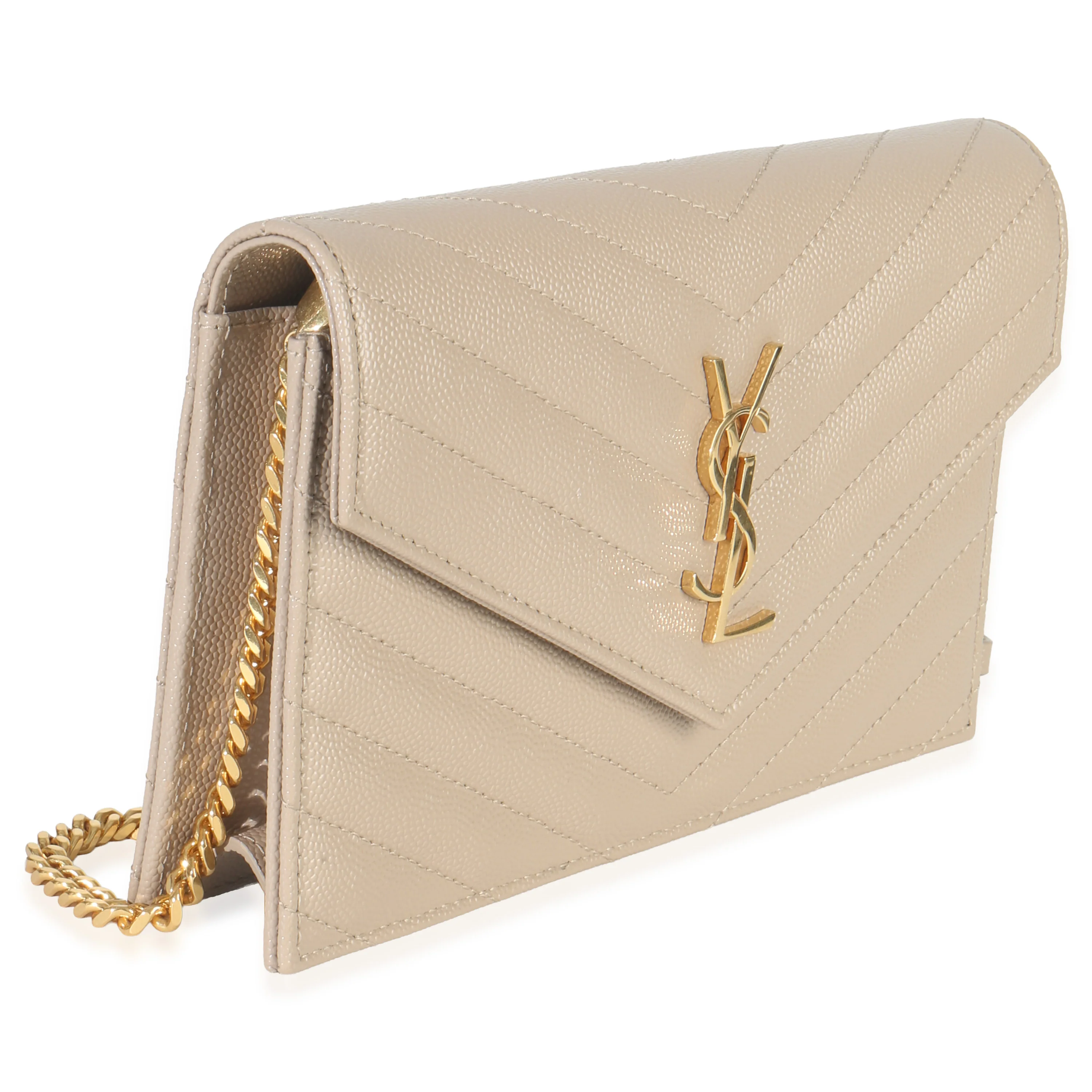 Dark Beige Grain De Poudre Cassandre Envelope Chain Wallet - Image 3