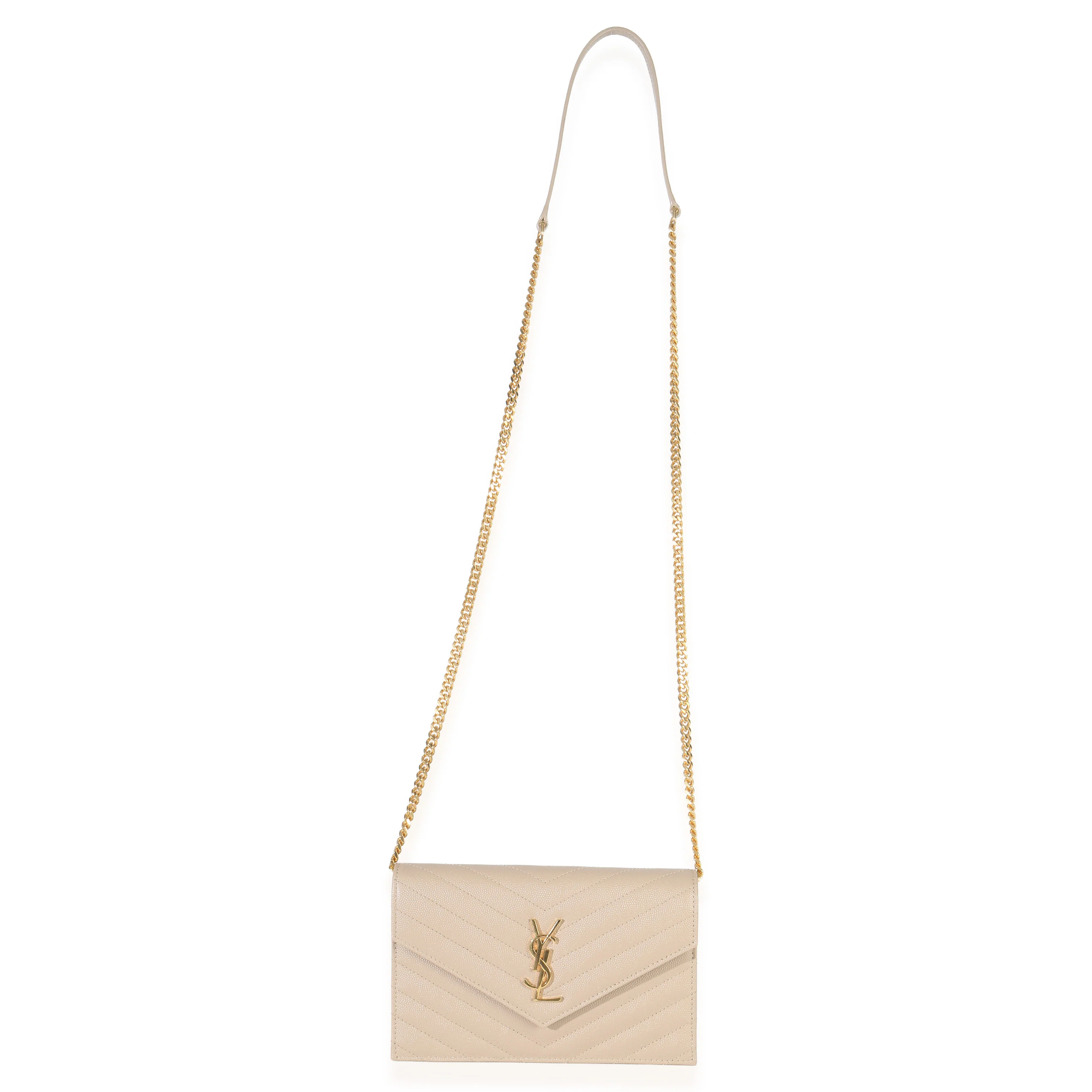 Dark Beige Grain De Poudre Cassandre Envelope Chain Wallet - Image 8