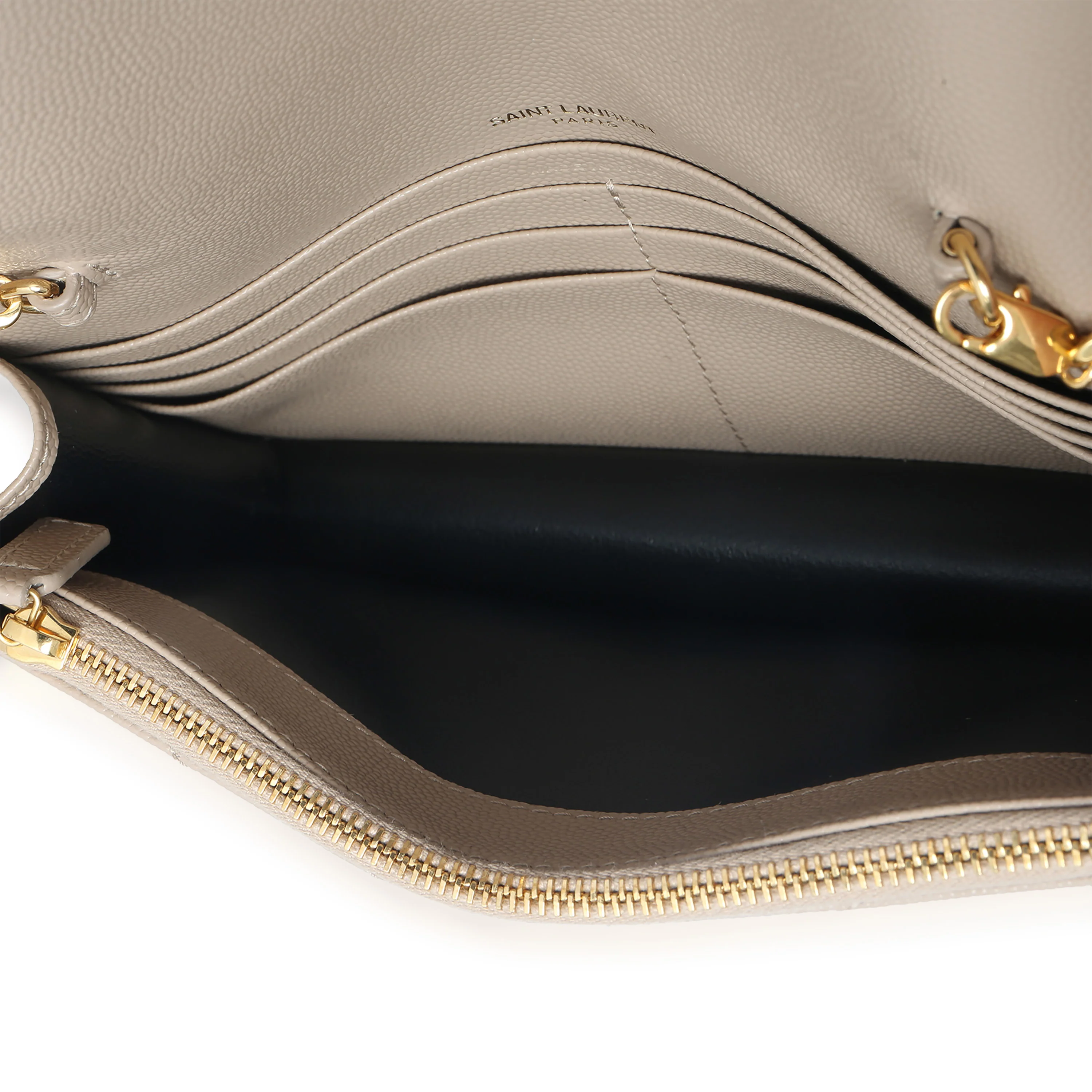 Dark Beige Grain De Poudre Cassandre Envelope Chain Wallet - Image 9