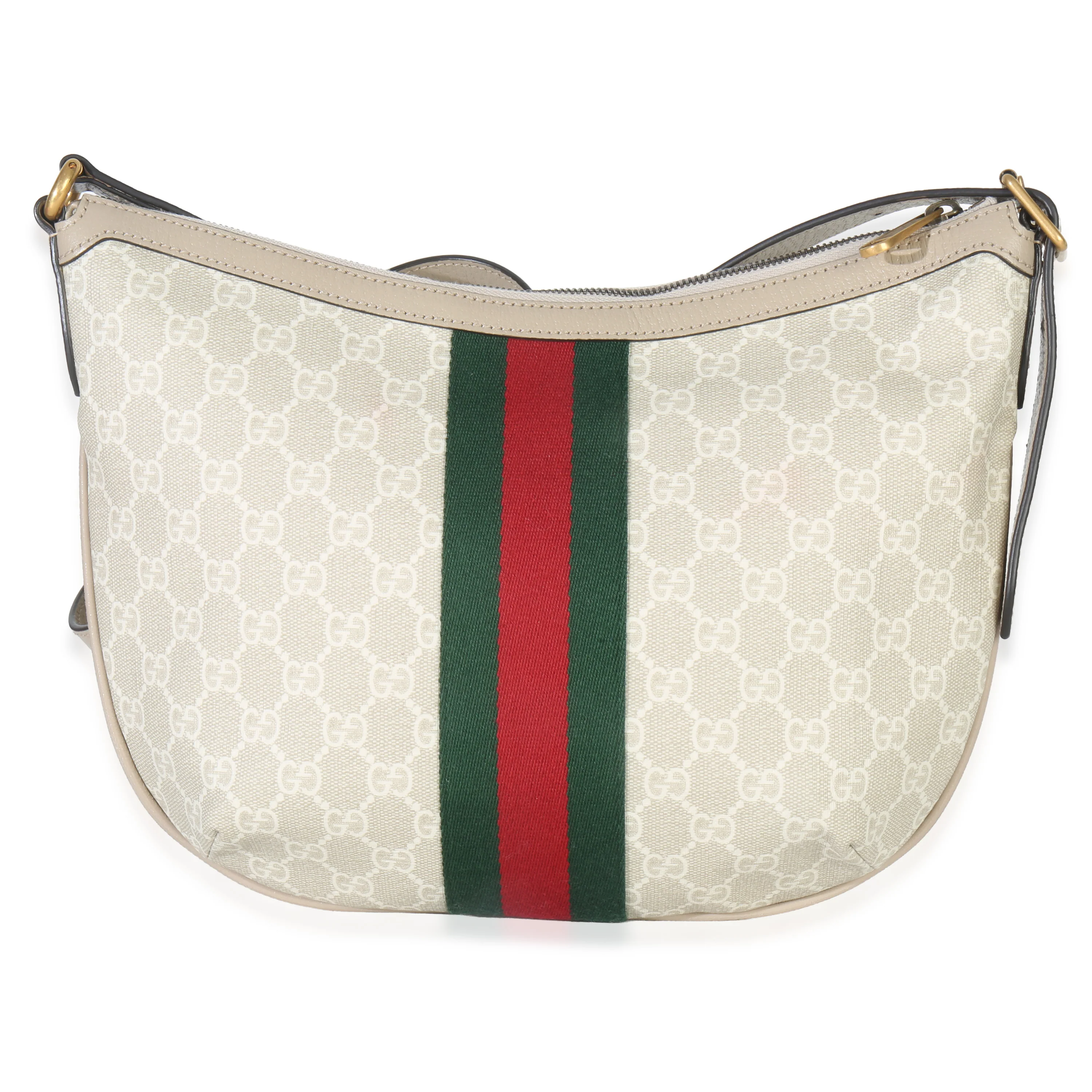 Mystic White GG Supreme Canvas Dollar Calfskin Web Small Ophidia Half Moon - Image 4