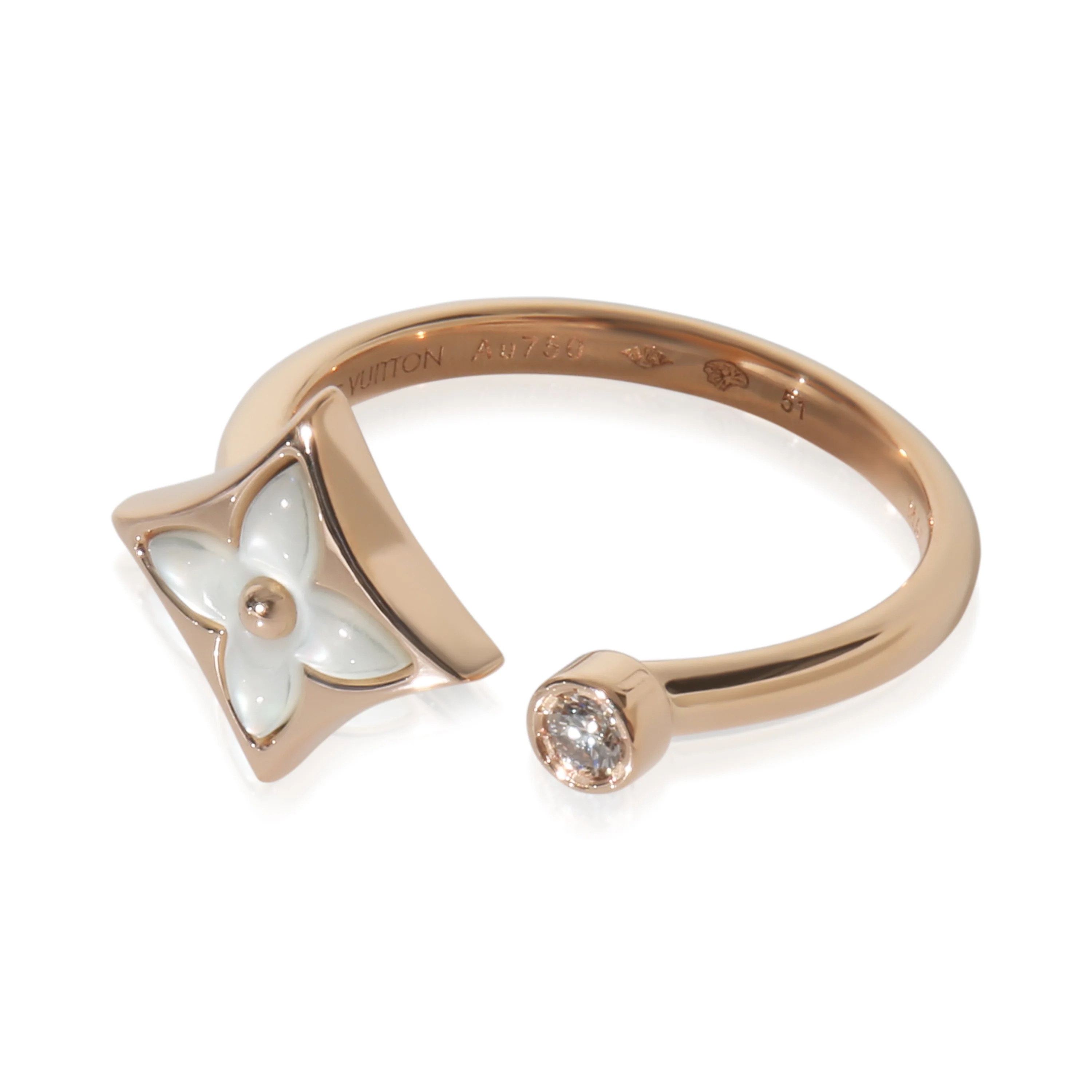 Rose Gold Mother Of Pearl and Diamond Color Blossom Ring - Image 2