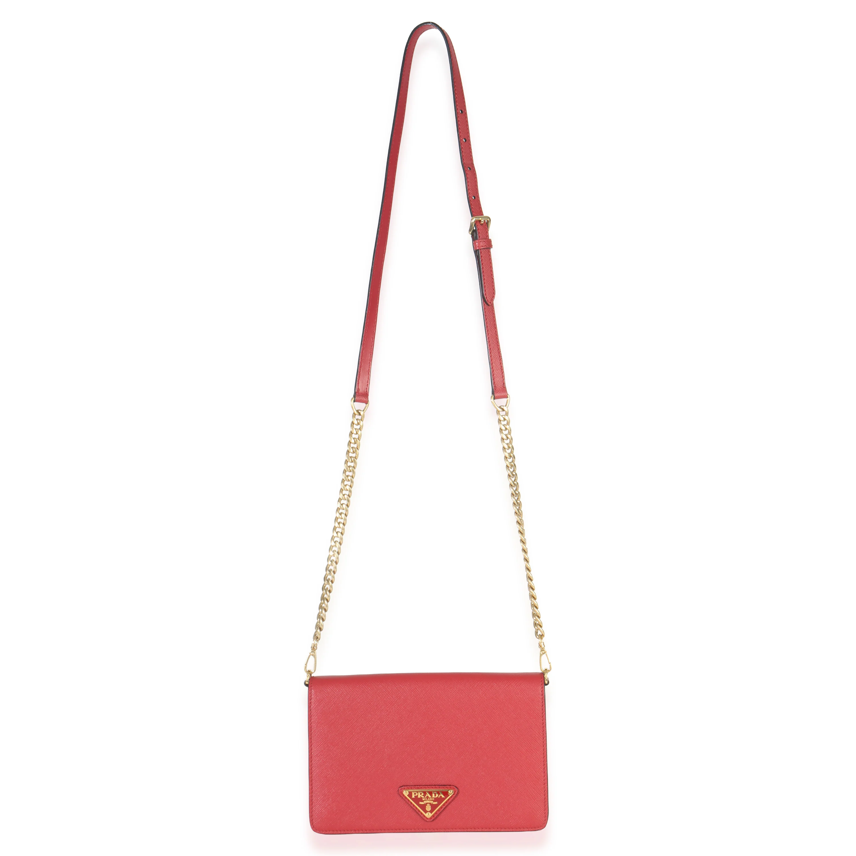 Red Saffiano Triangle Logo Mini Crossbody - Image 8