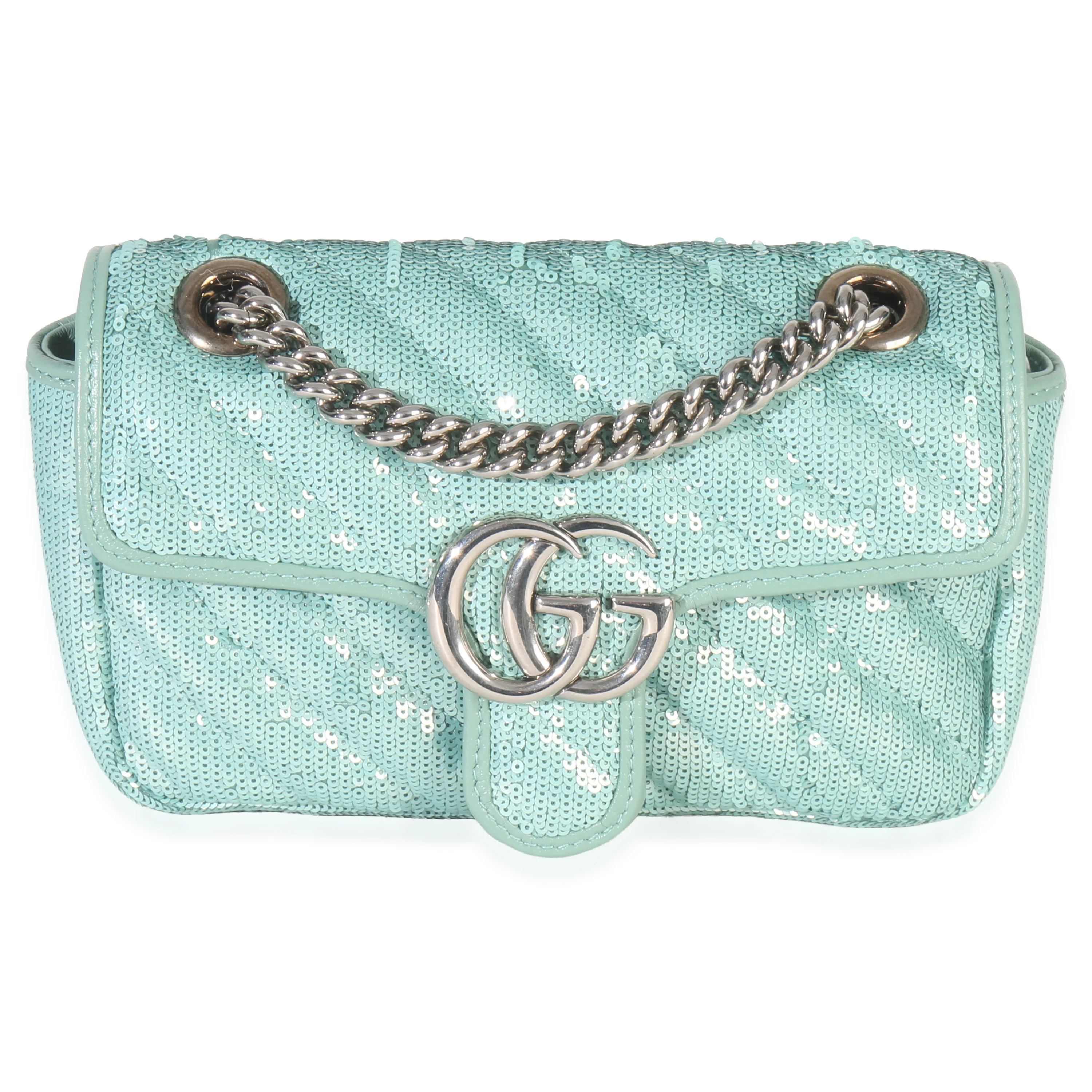 Blue Sequin Calfskin Matelasse Diagonal Small GG Marmont Shoulder Bag