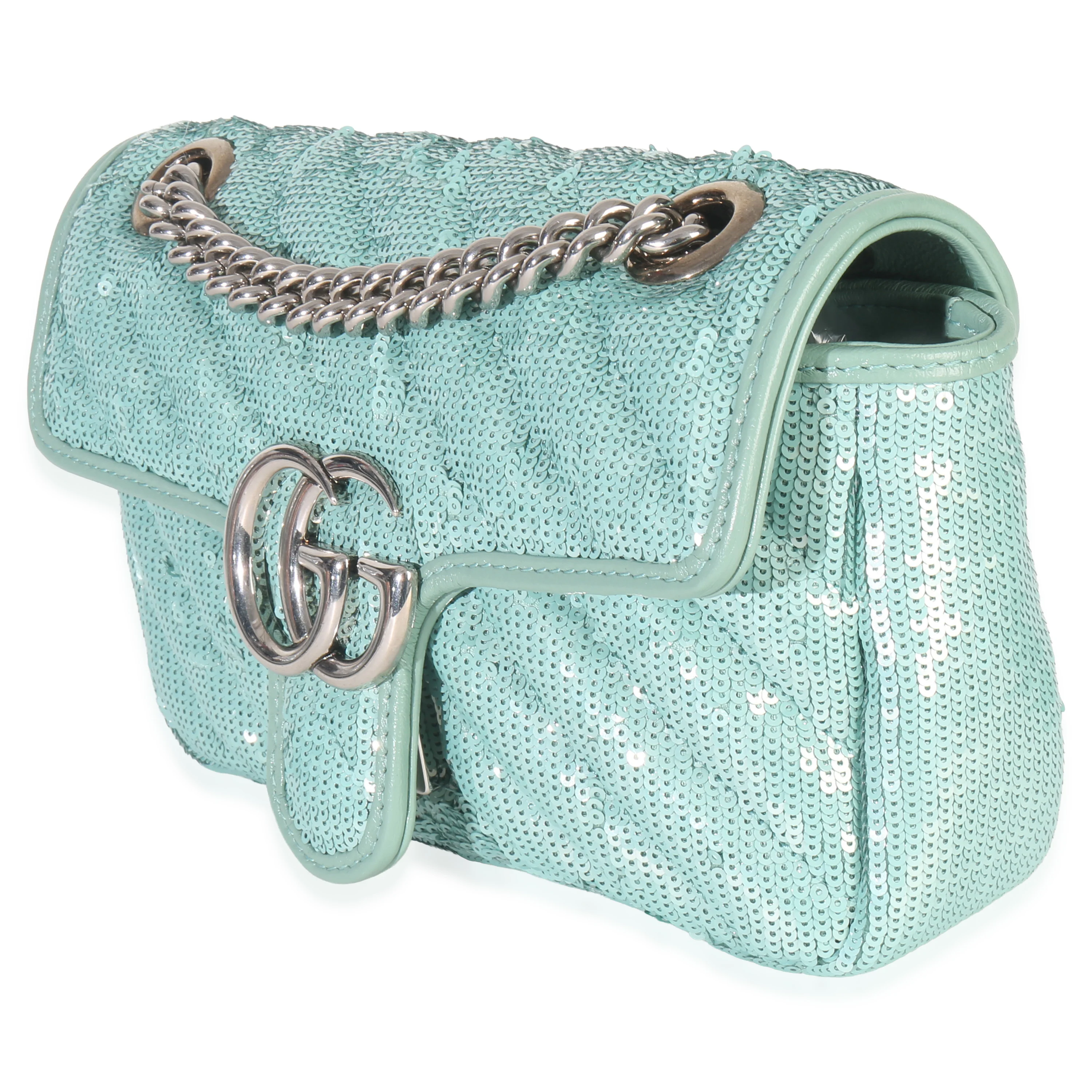 Blue Sequin Calfskin Matelasse Diagonal Small GG Marmont Shoulder Bag - Image 2