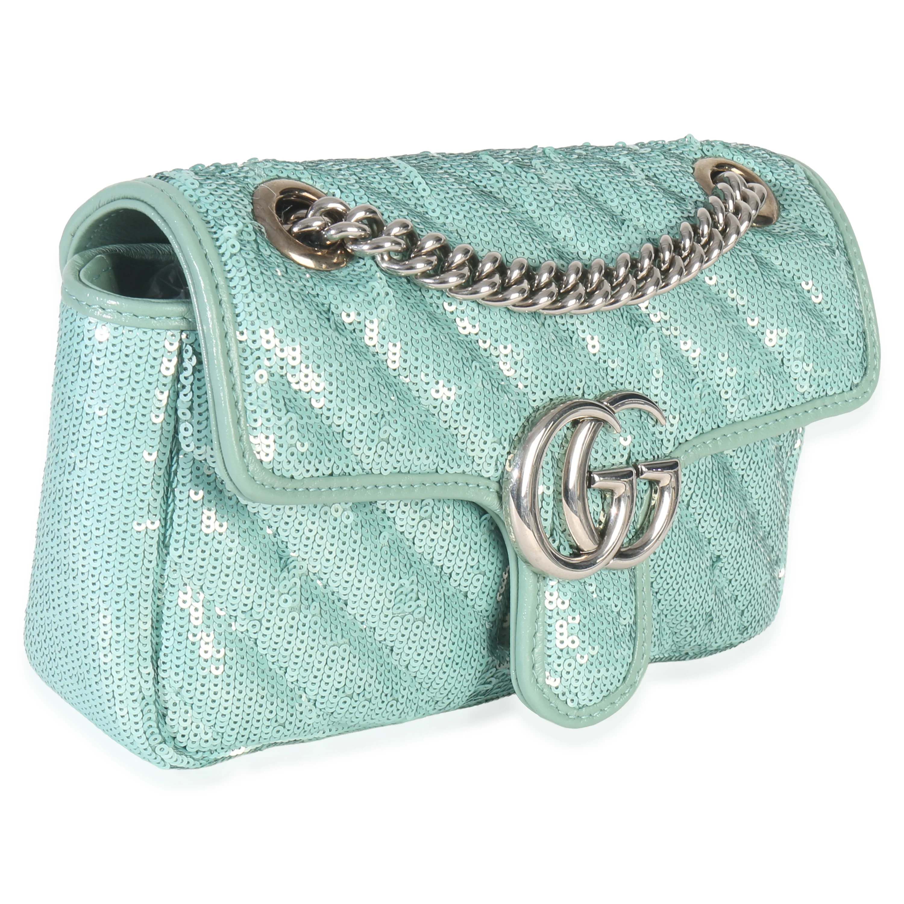 Blue Sequin Calfskin Matelasse Diagonal Small GG Marmont Shoulder Bag - Image 3