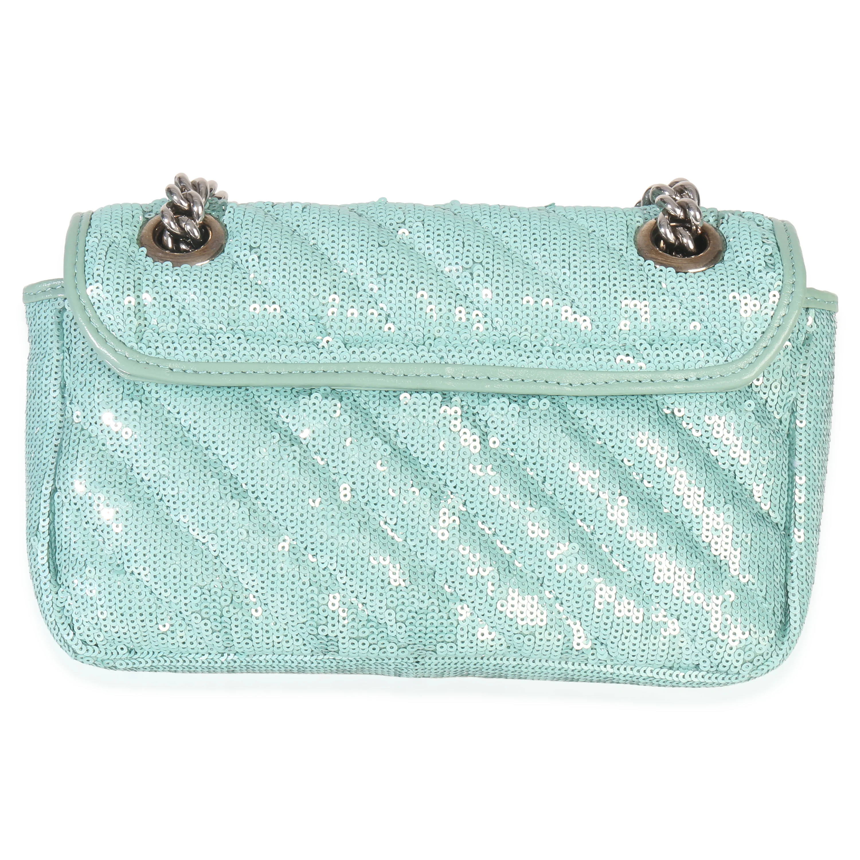 Blue Sequin Calfskin Matelasse Diagonal Small GG Marmont Shoulder Bag - Image 4