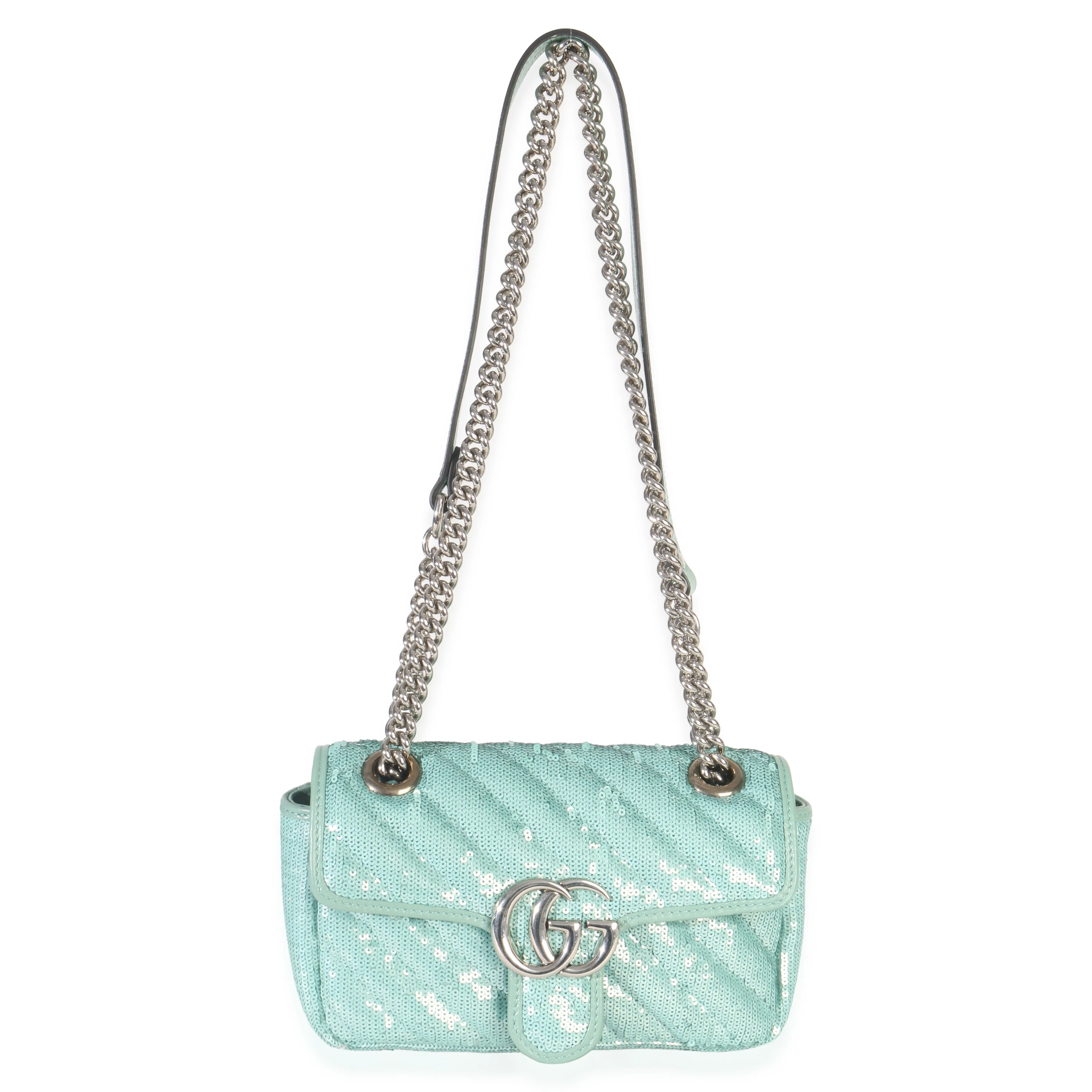 Blue Sequin Calfskin Matelasse Diagonal Small GG Marmont Shoulder Bag - Image 8