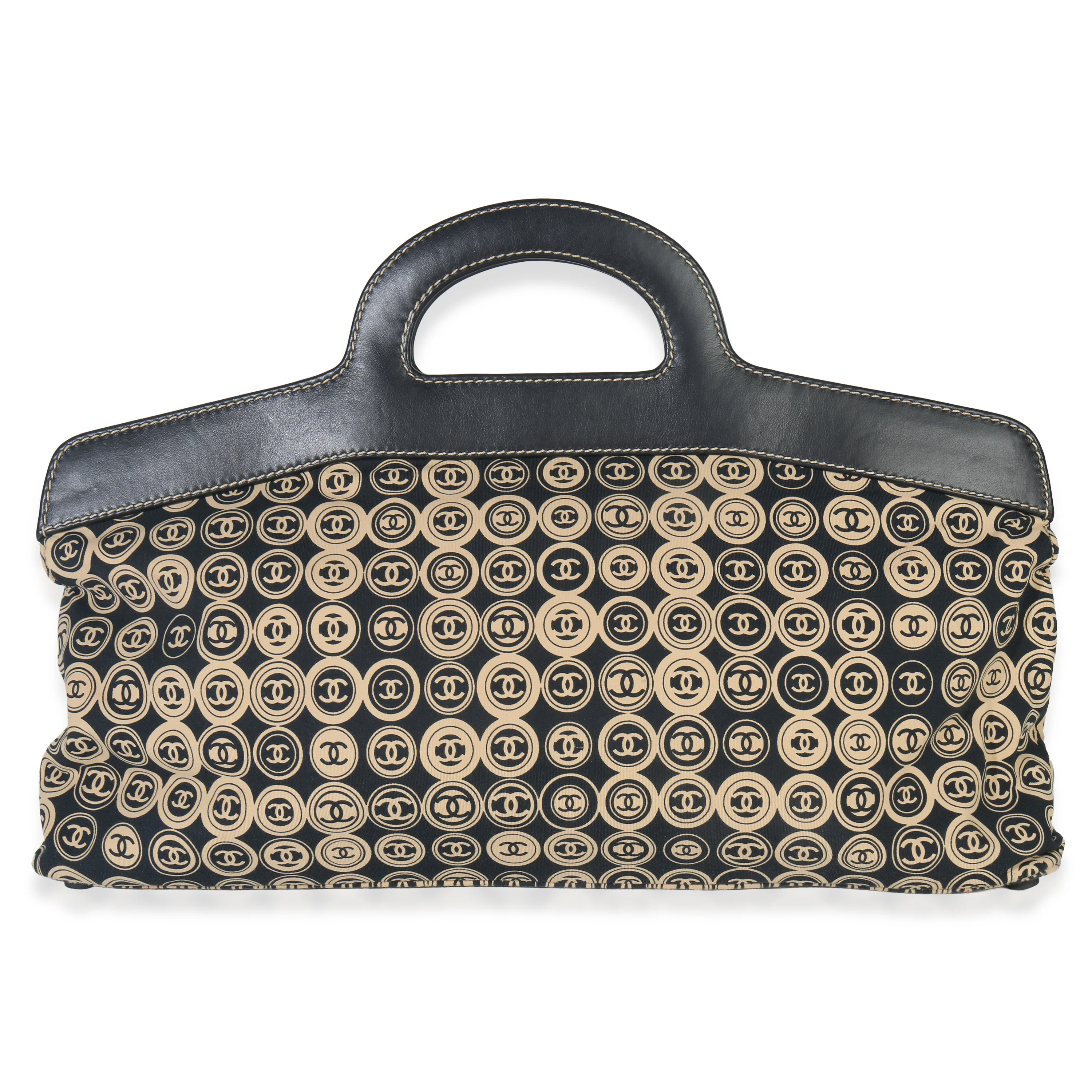 Beige Black Jersey Coco Mark Allover Handle Bag - Image 4