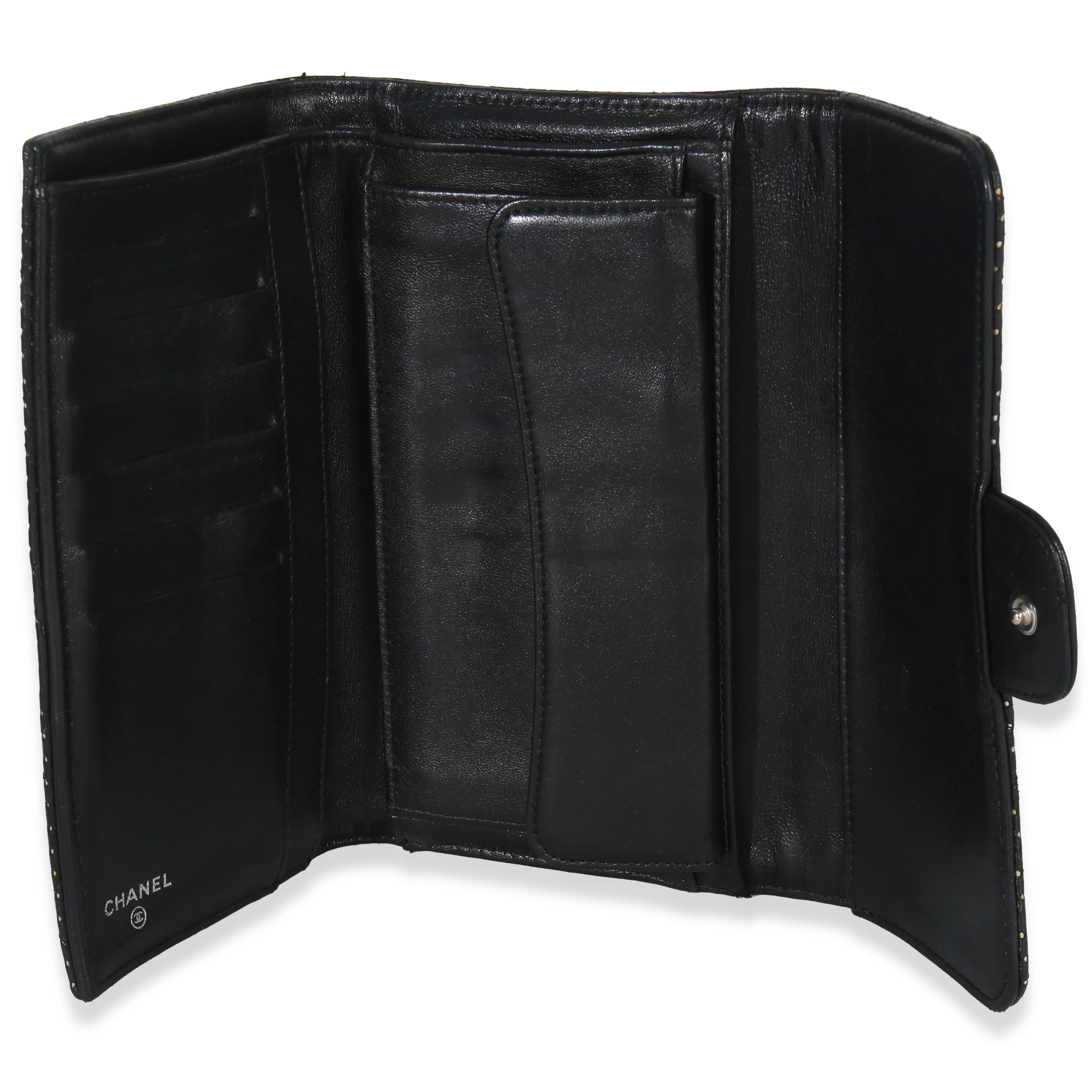 Black Quilted Perforated Lambskin Continental Wallet - Image 8