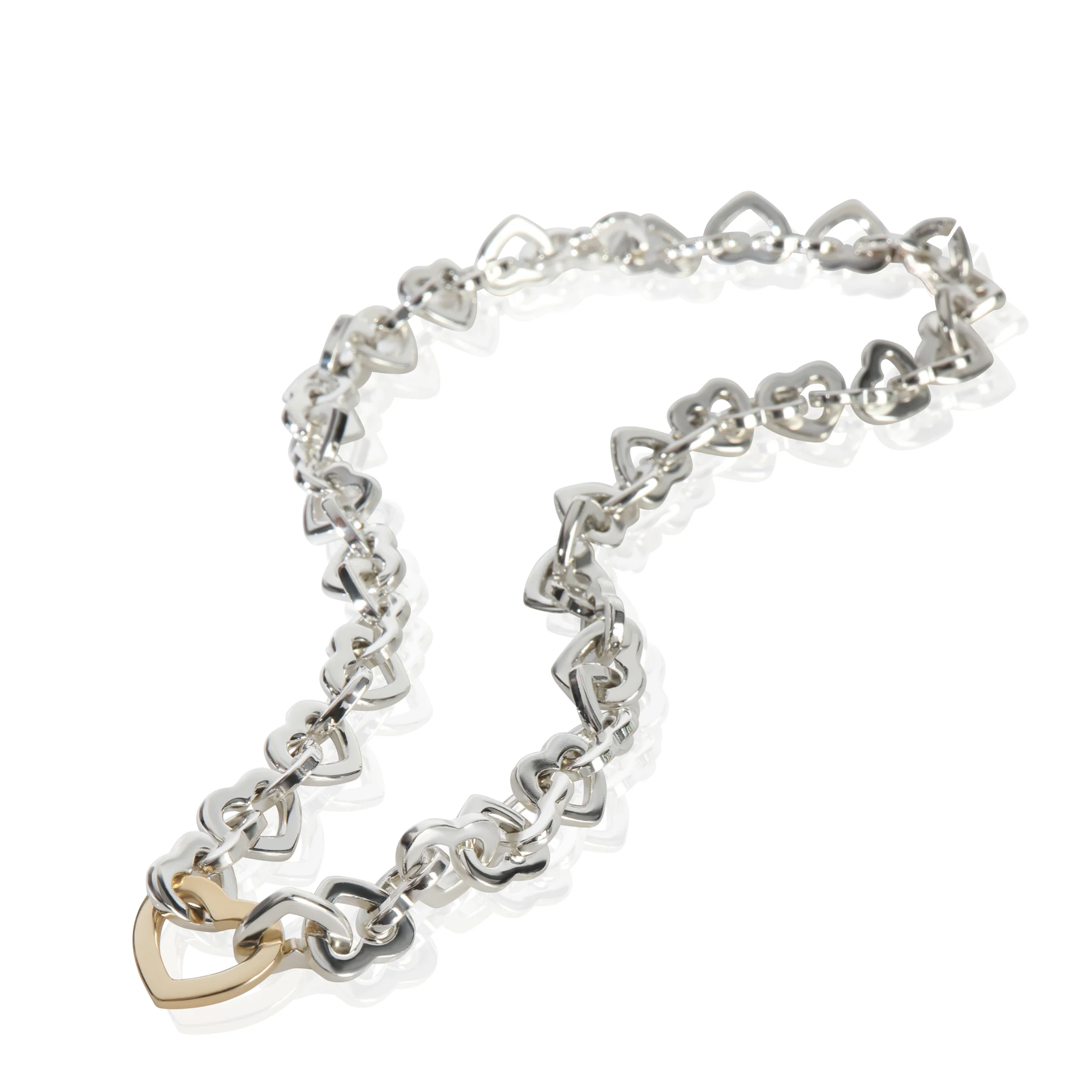 Yellow Gold & Sterling Silver Heart Link Necklace - Image 2
