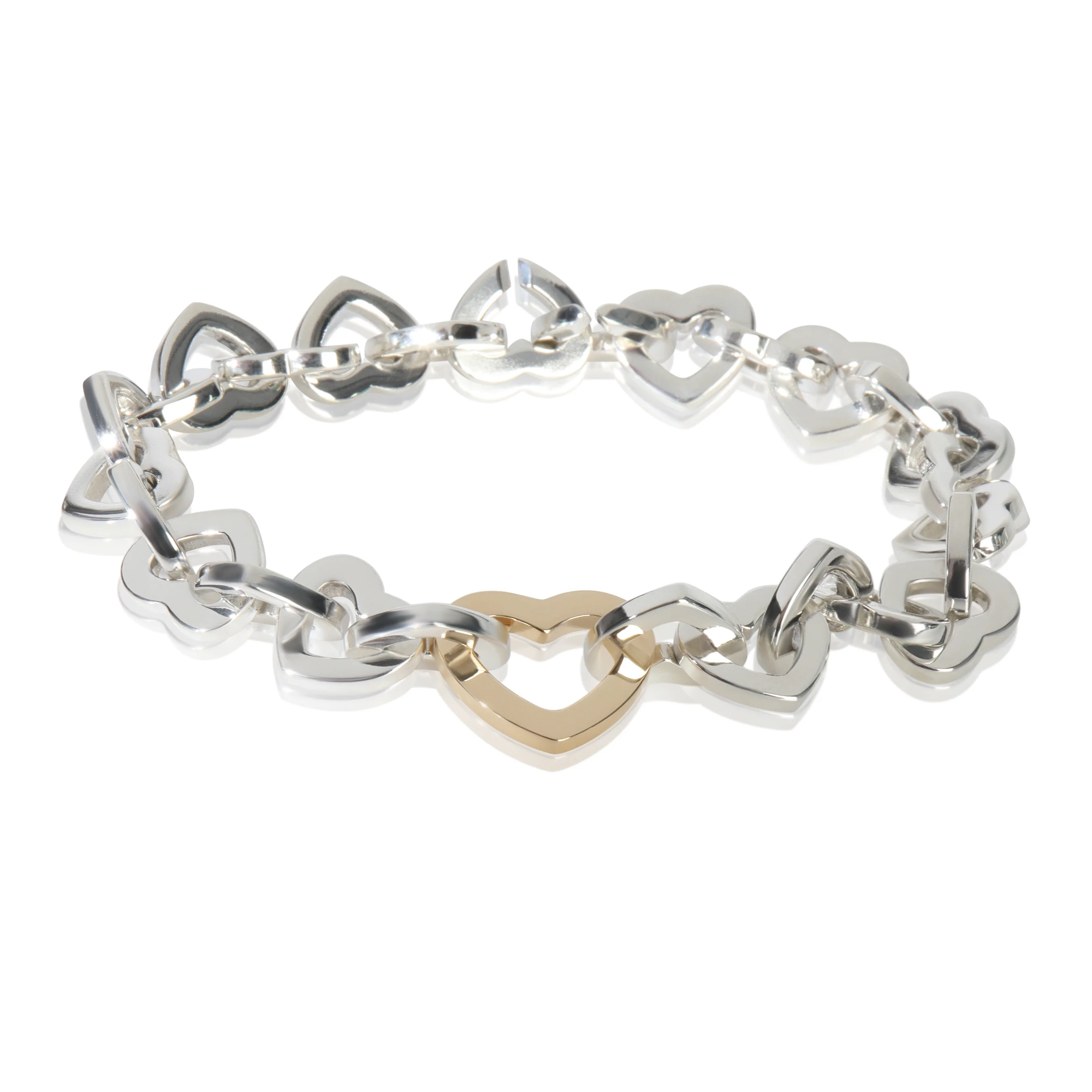 Yellow Gold & Sterling Silver Heart Link Bracelet
