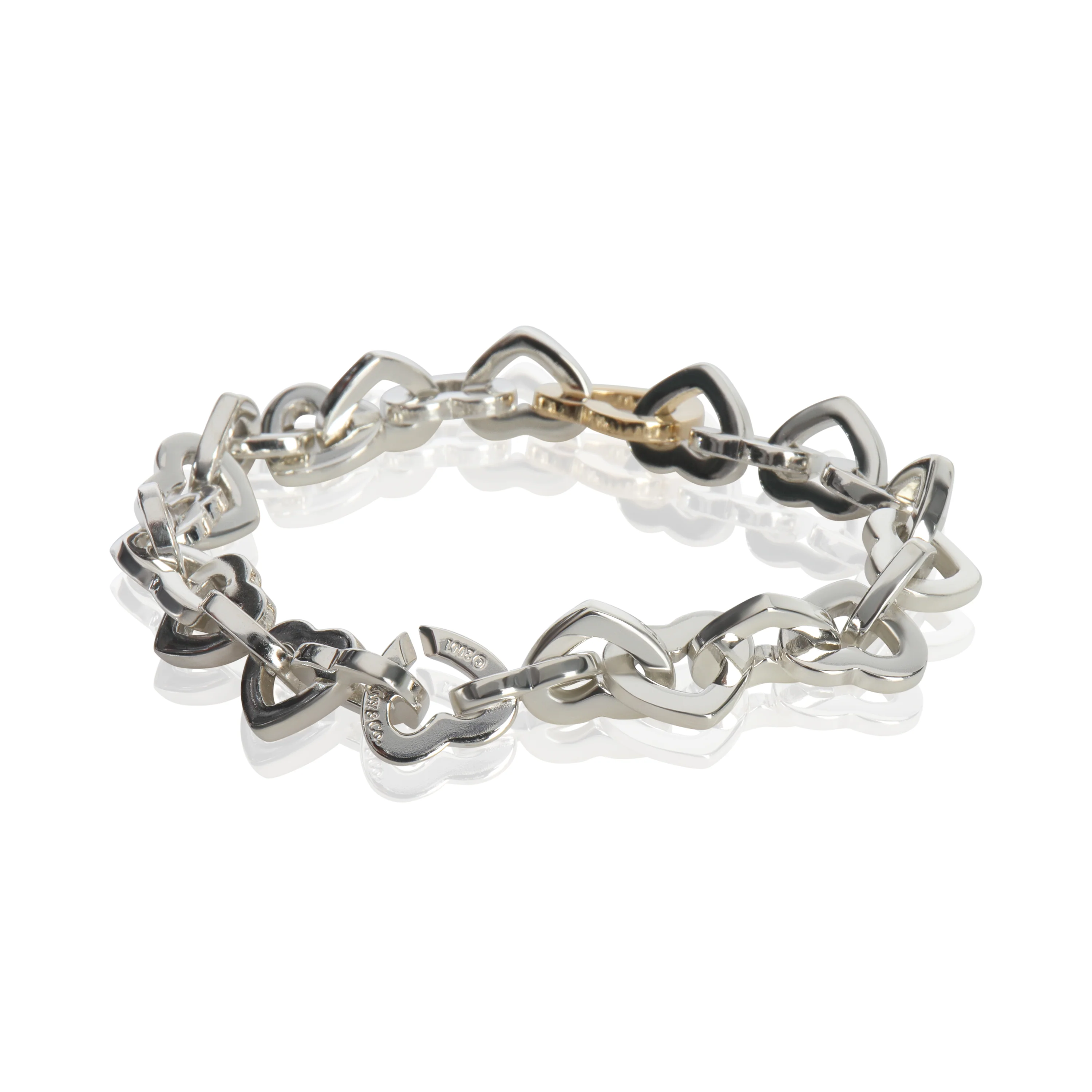 Yellow Gold & Sterling Silver Heart Link Bracelet - Image 3
