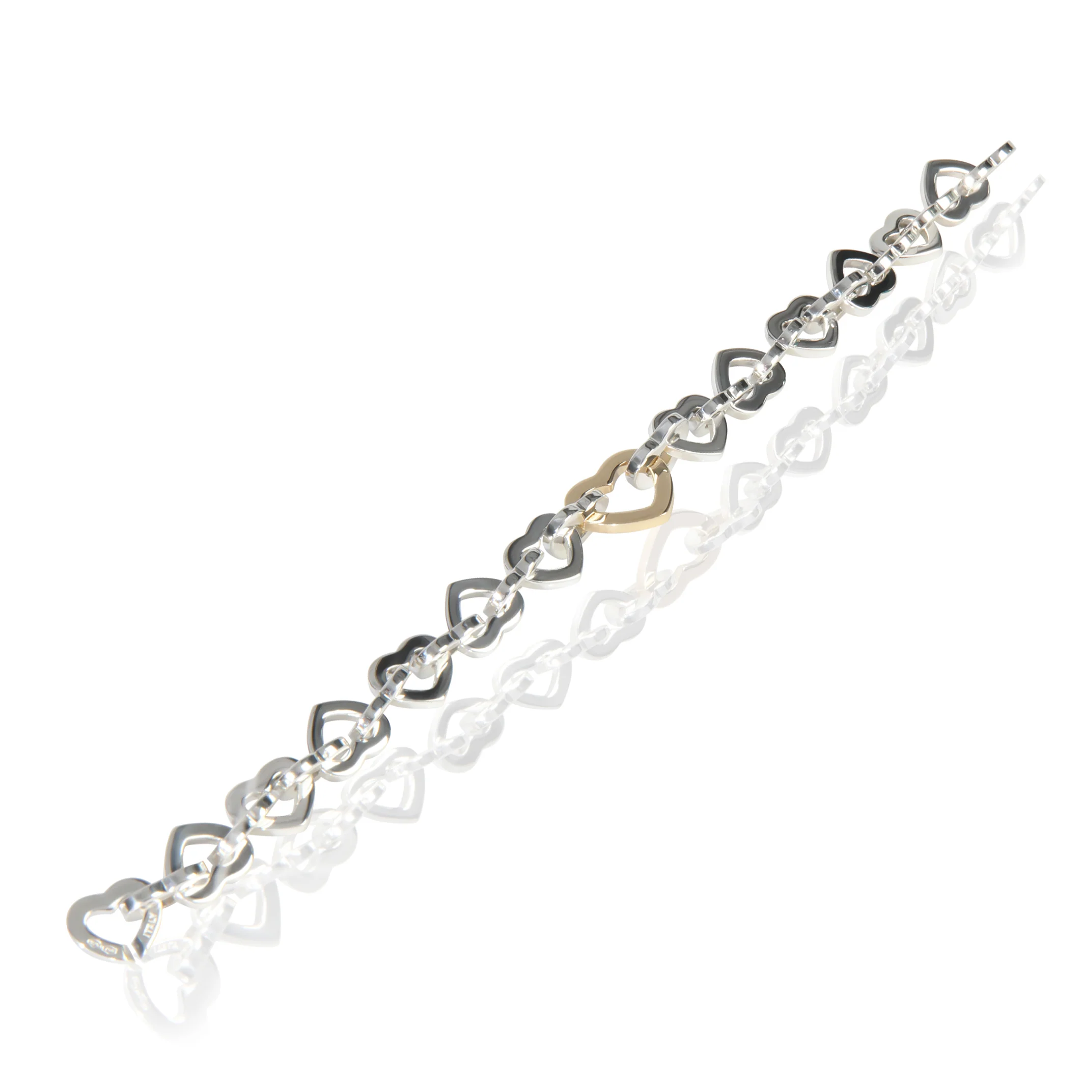 Yellow Gold & Sterling Silver Heart Link Bracelet - Image 4