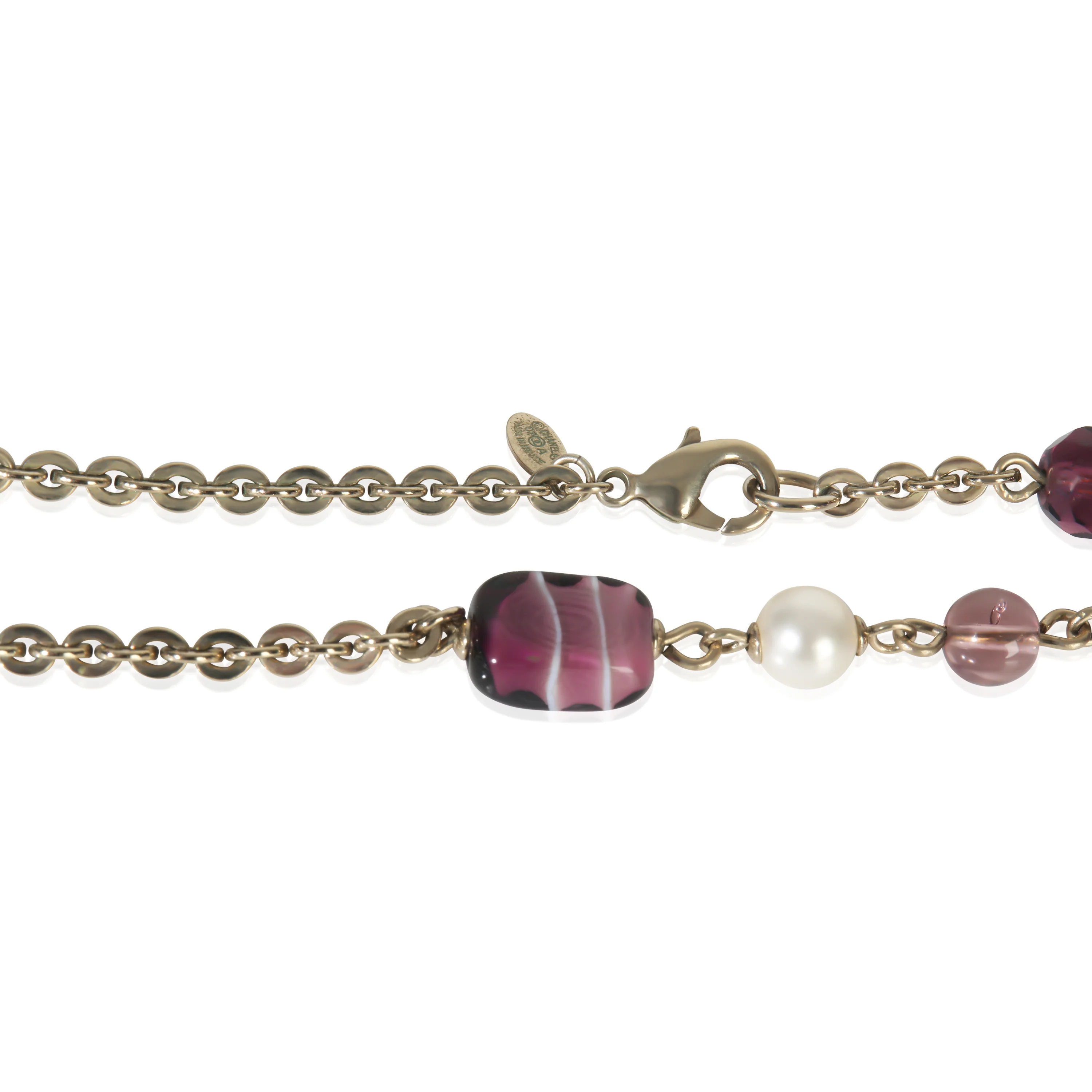 Gold-Plated 2007 Faux Pearl & Pink Bead CC Station Necklace - Image 2